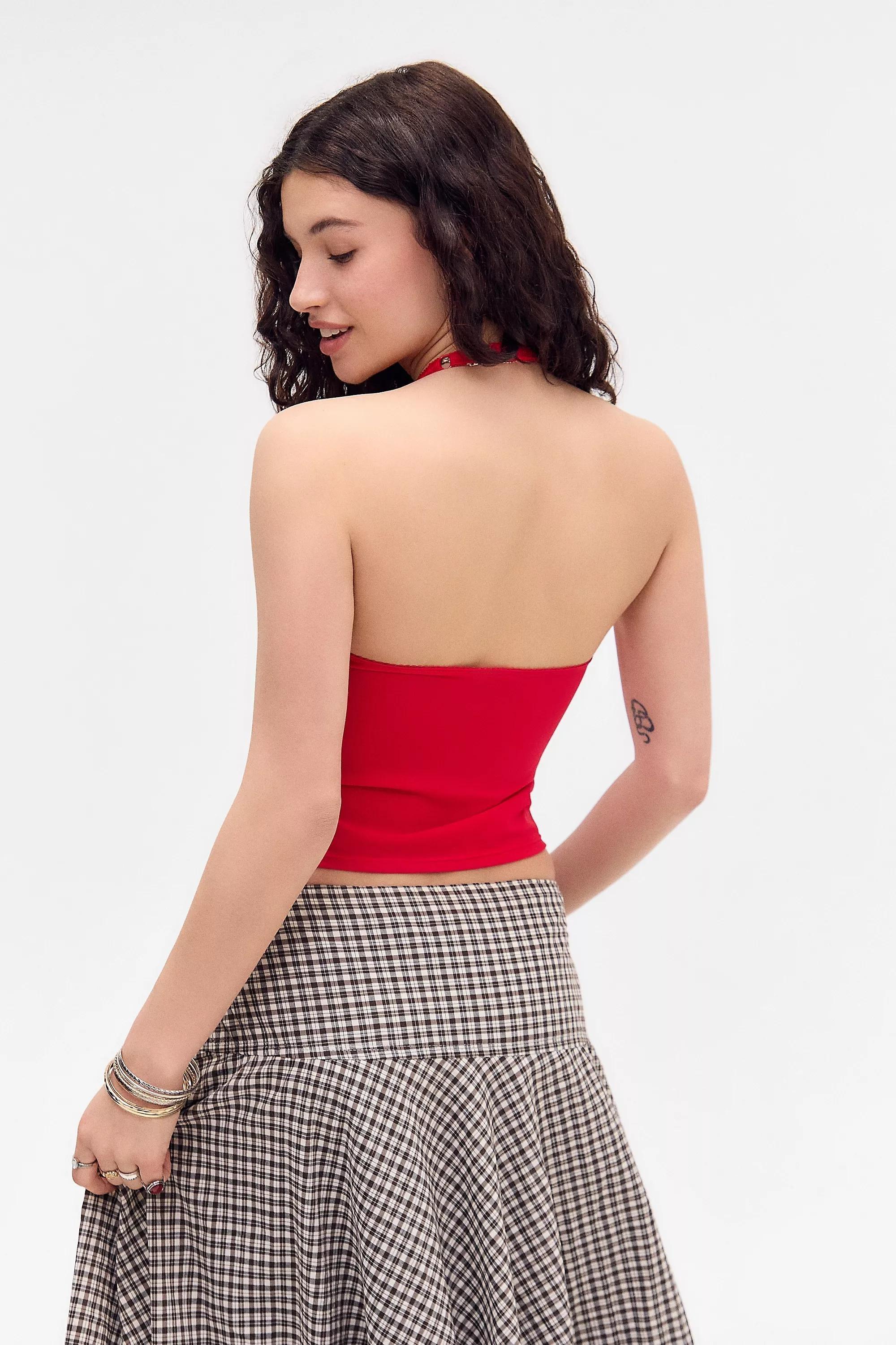 Red Out From Under Halter Neck Top, RED, large image number 2
