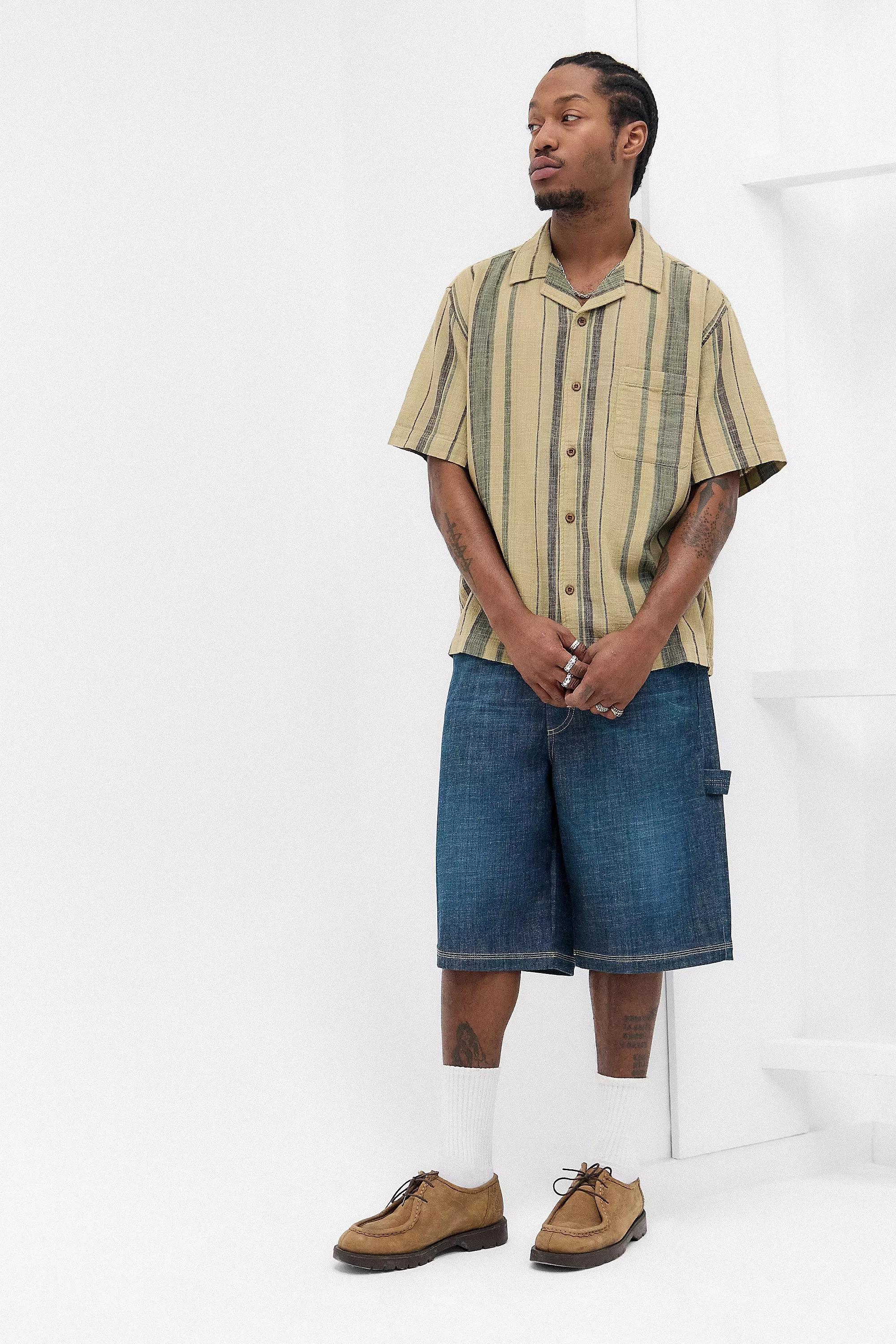 Khaki Uo Oversized Stripe Gauze Shirt, , large image number 1