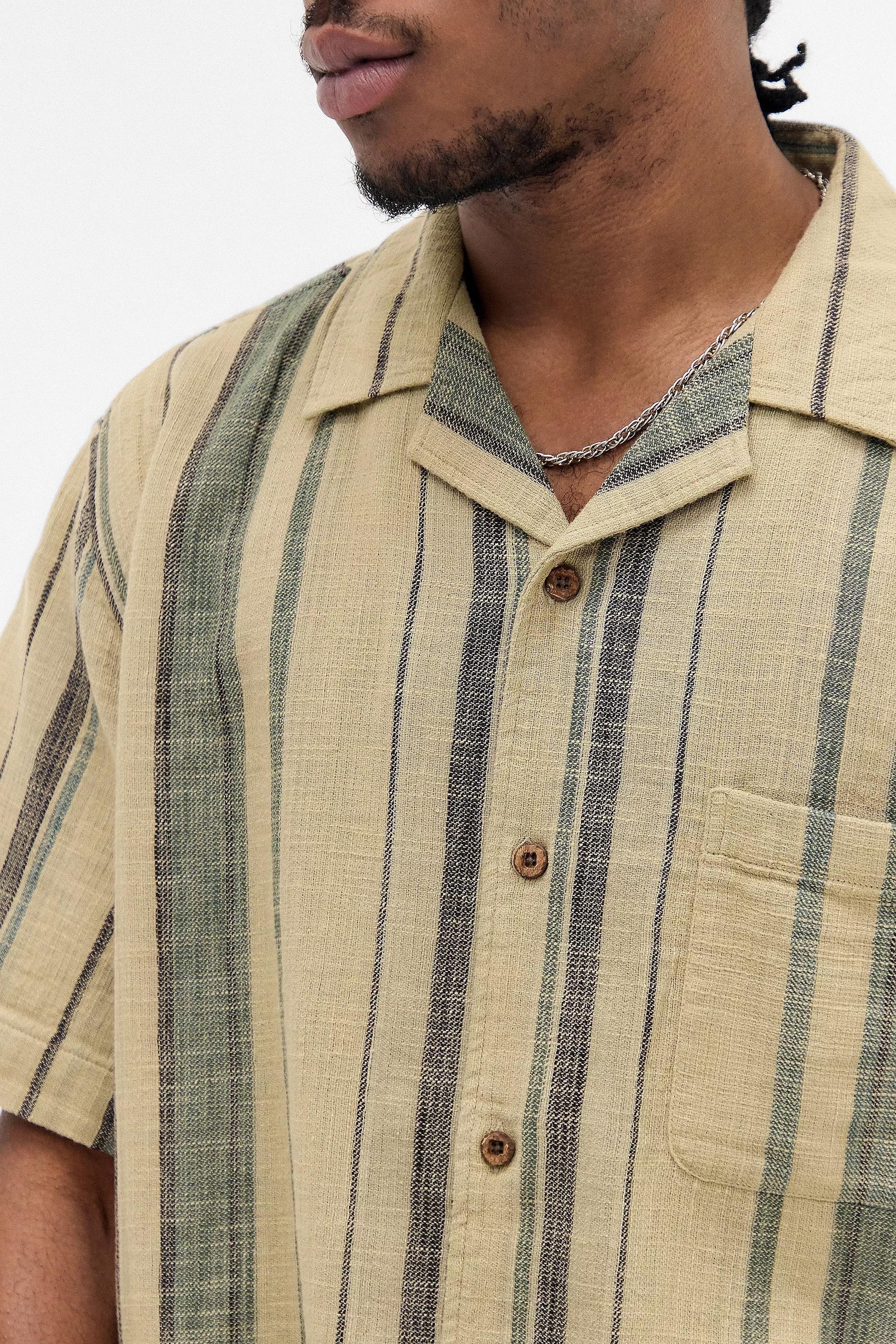 Khaki Uo Oversized Stripe Gauze Shirt, , large image number 2