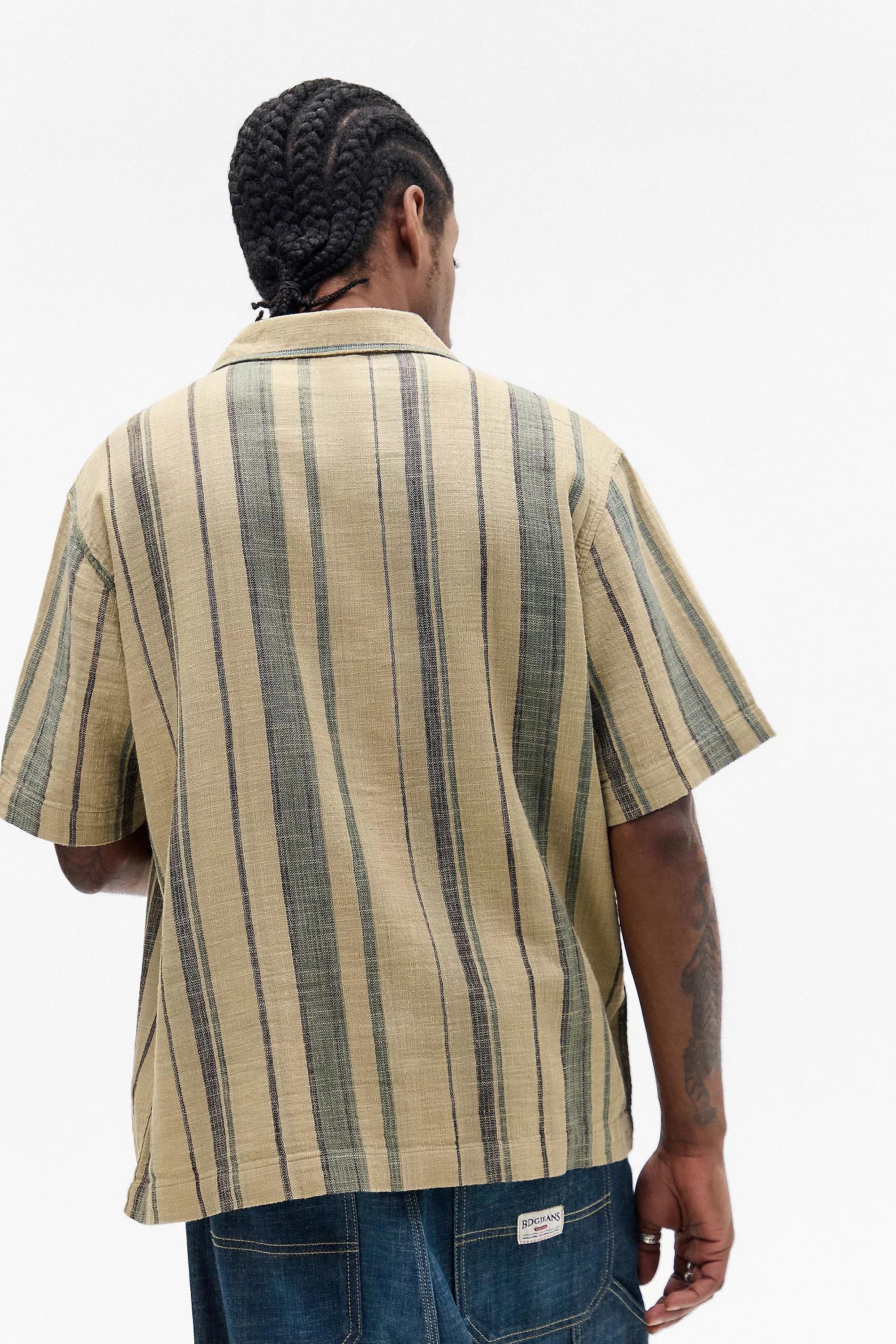 Khaki Uo Oversized Stripe Gauze Shirt, , large image number 3