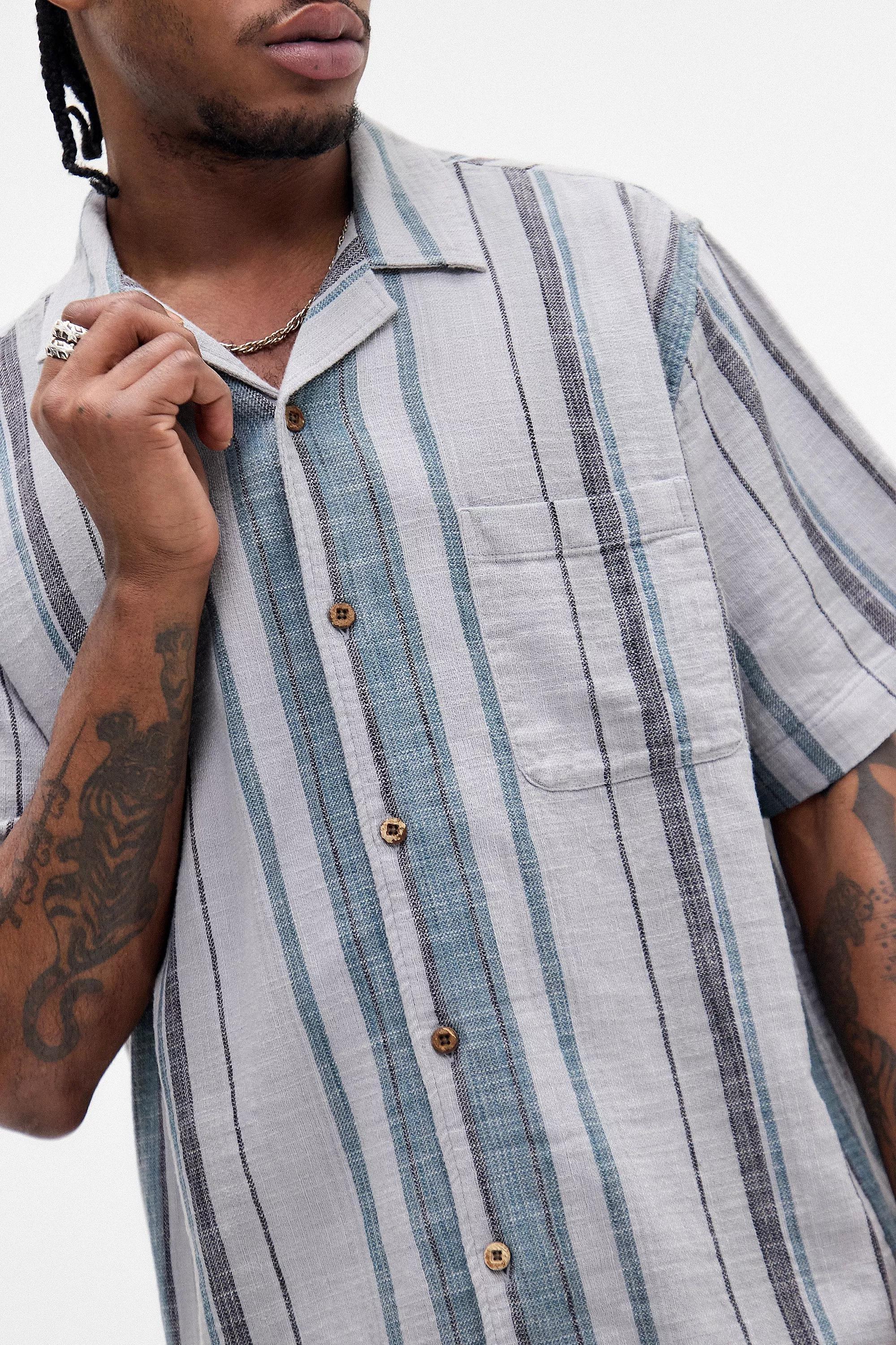 Grey Uo Gauze Striped Oversized Shirt, , large image number 2