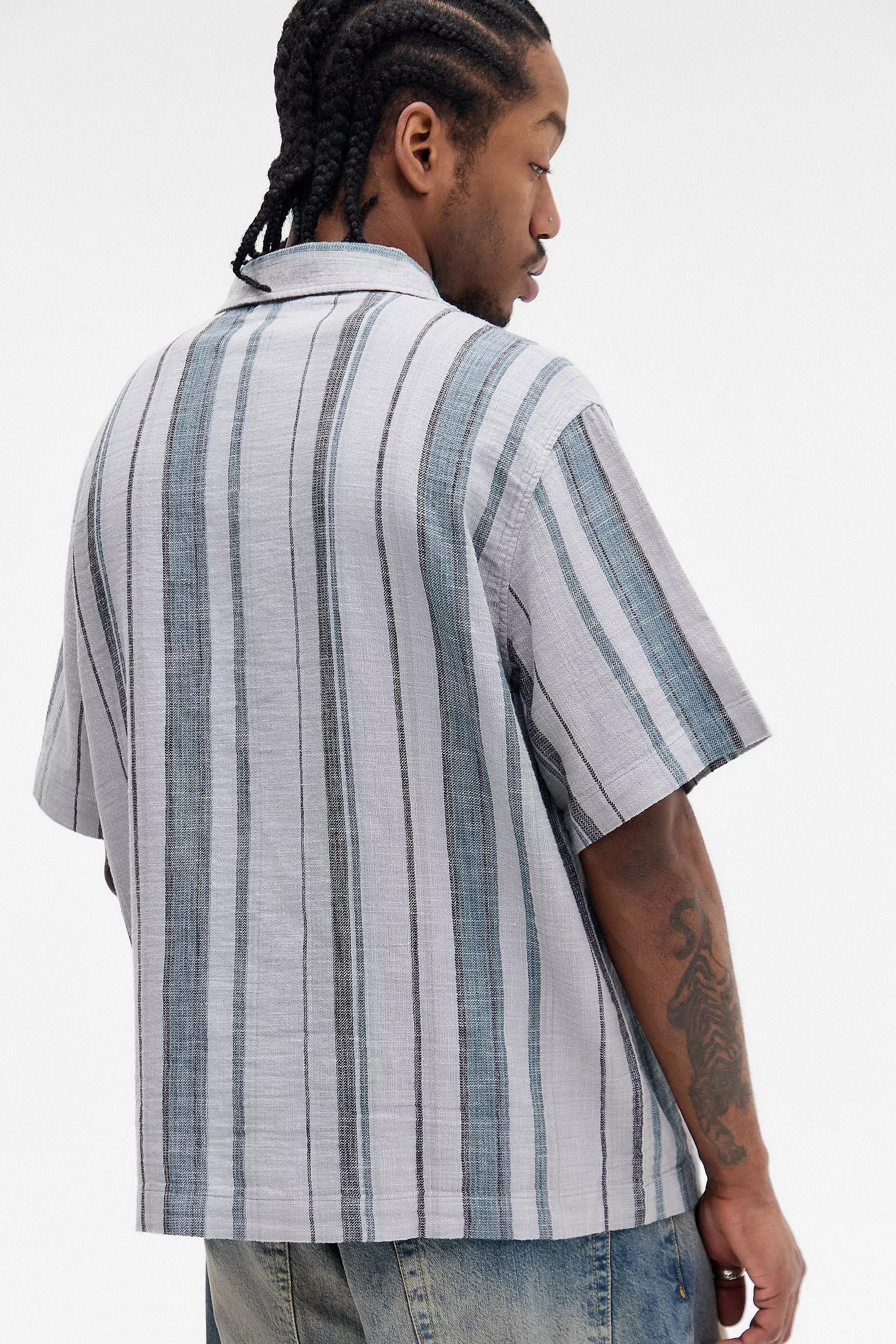 Grey Uo Gauze Striped Oversized Shirt, , large image number 3