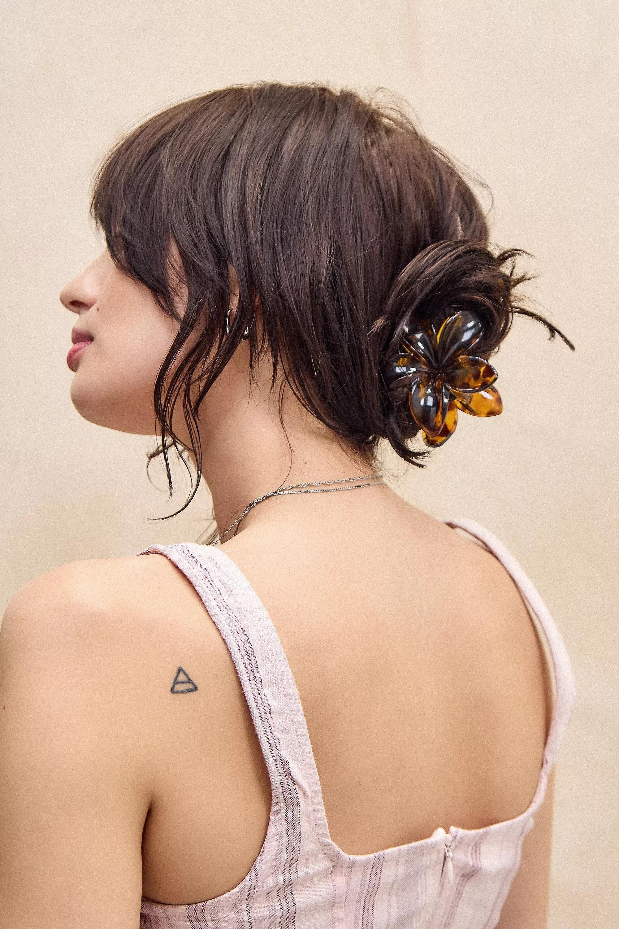 Brown Tortoiseshell Tropical Flower Claw Clip, , medium