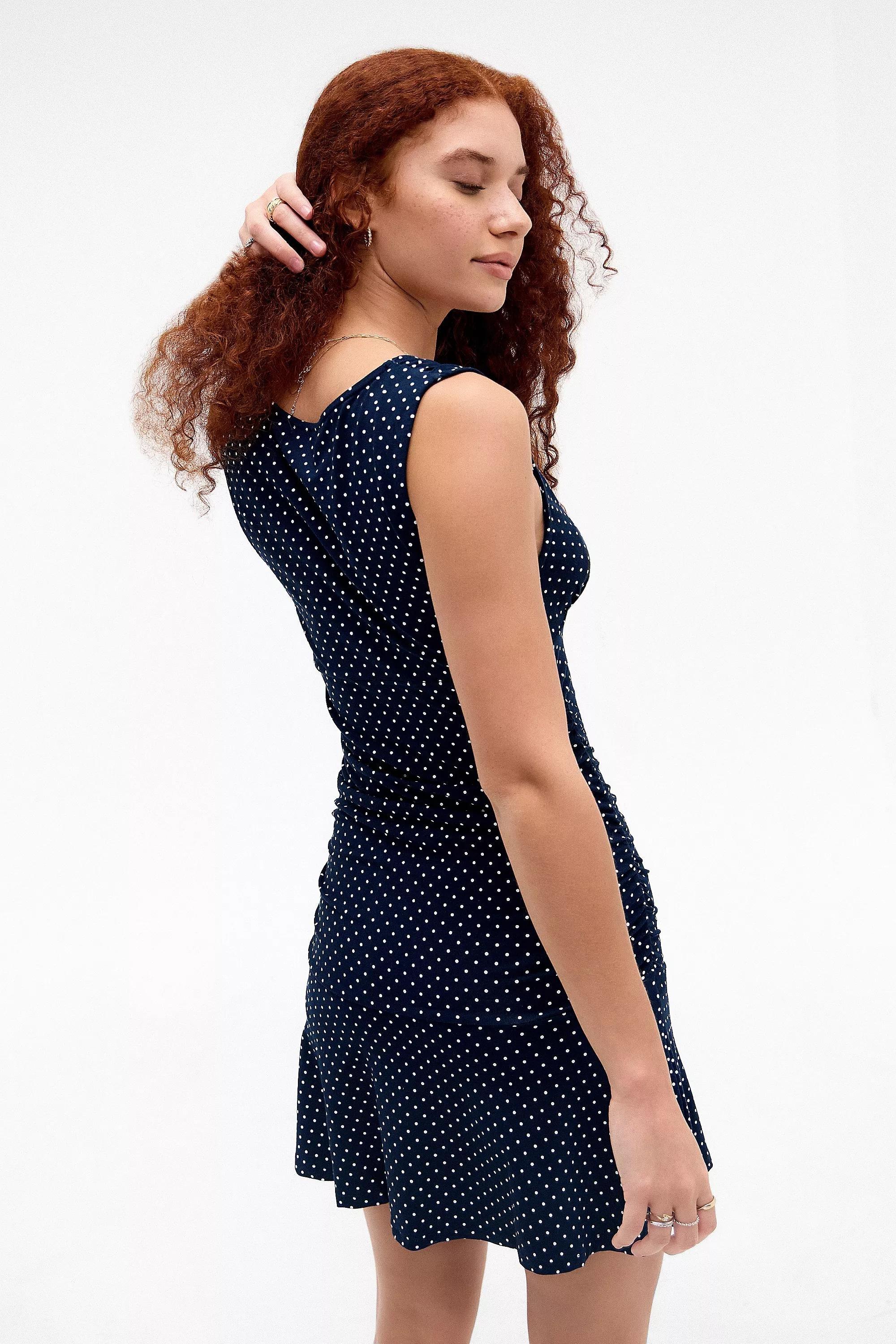 Black Motel Spot Plunge Neck Mini Dress, NAVY, large image number 3