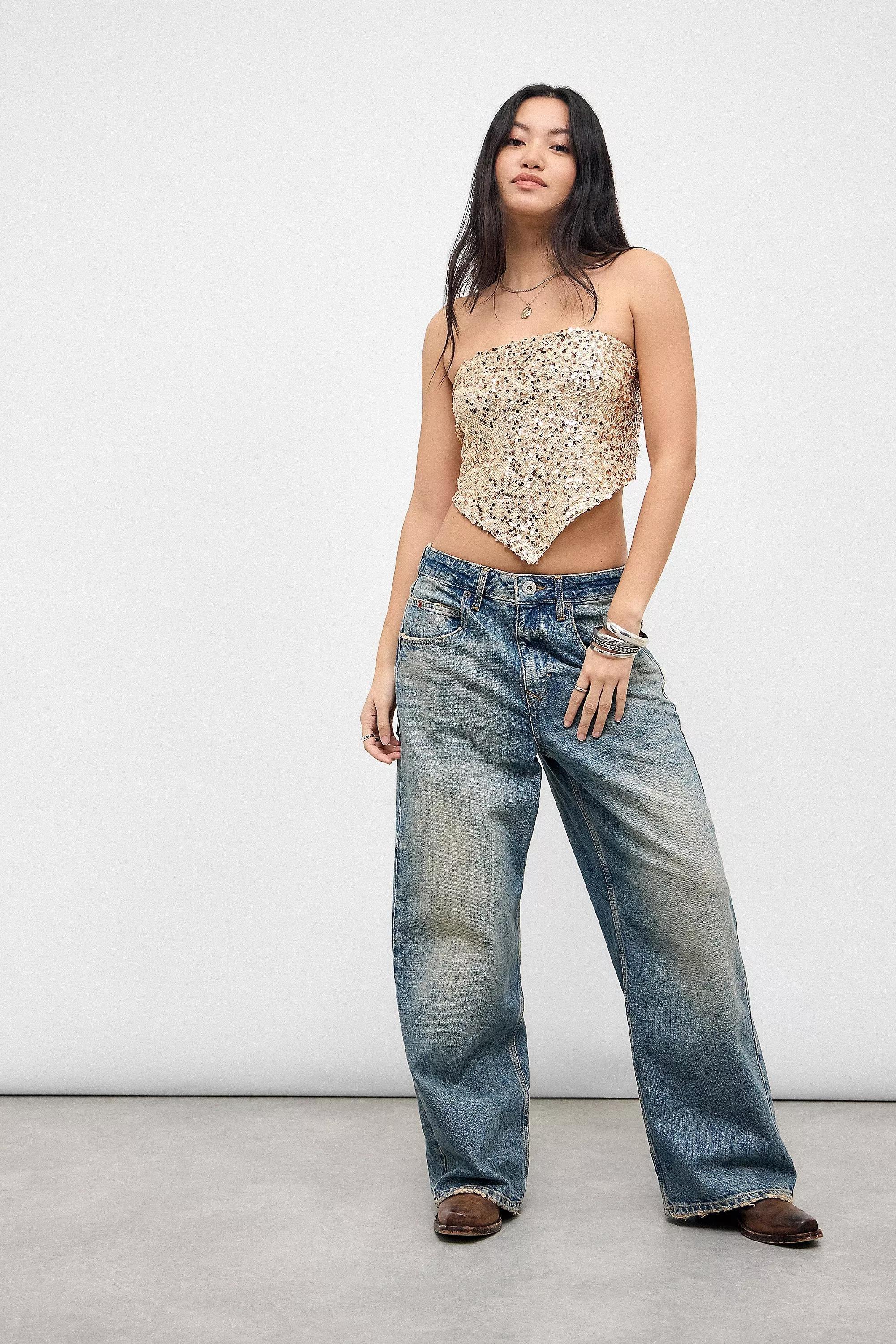 Gold UO Rimo Sequin Crop Top, , large image number 2