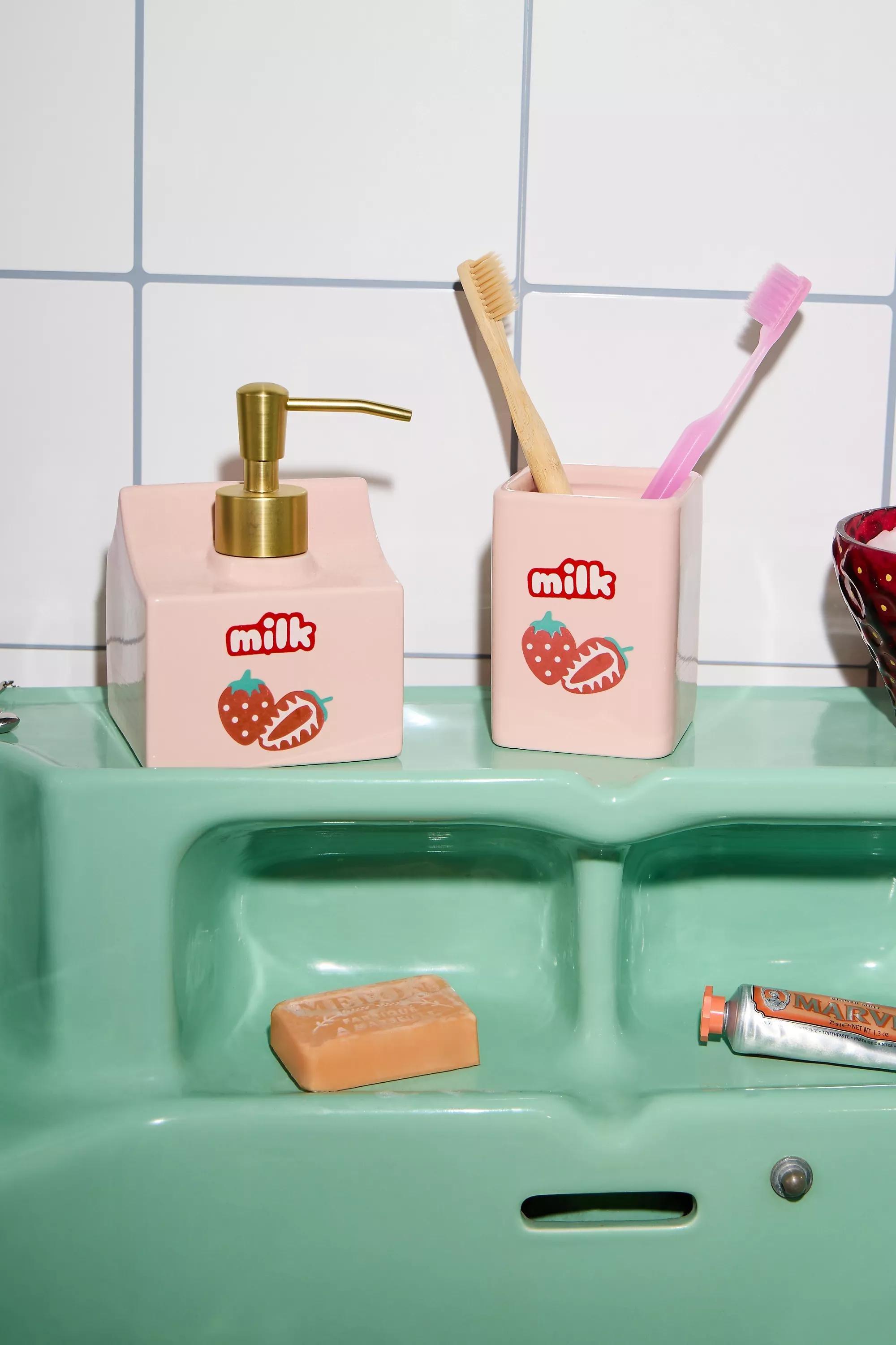 Pink Strawberry Milk Soap Dispenser, PINK, large image number 1