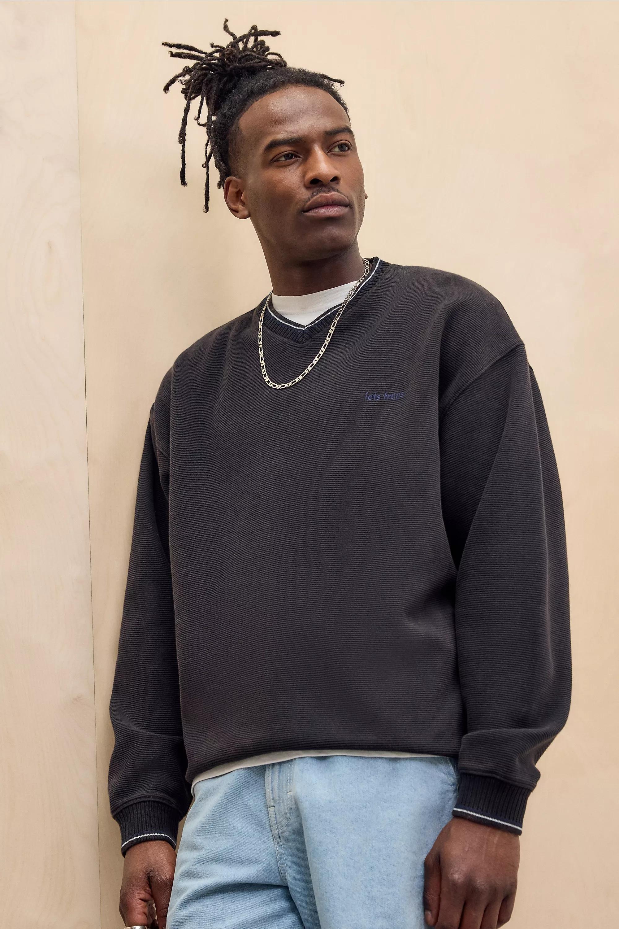 Black Iets Frans Ribbed V-Neck Sweatshirt, , medium