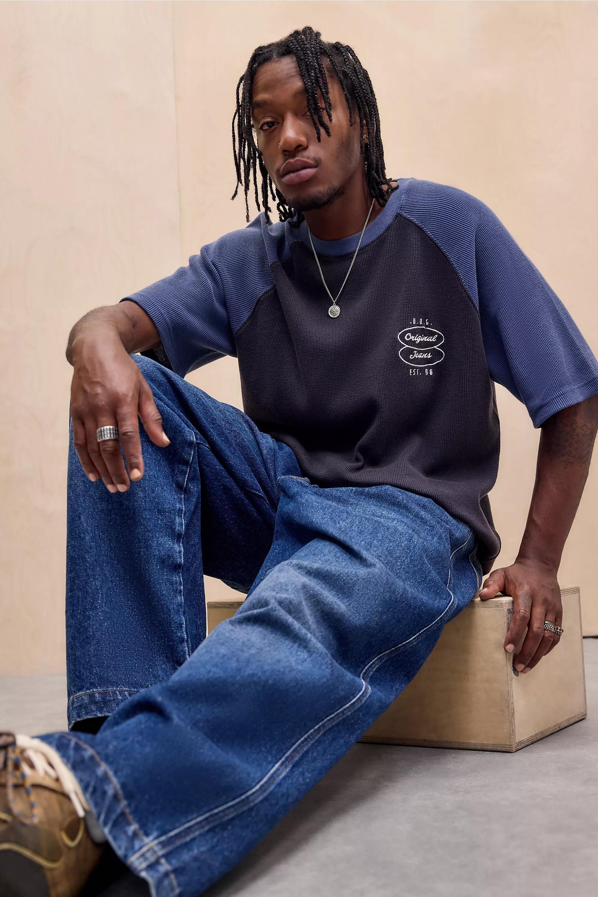 Black Bdg Raglan Waffle T-Shirt, BLK, medium