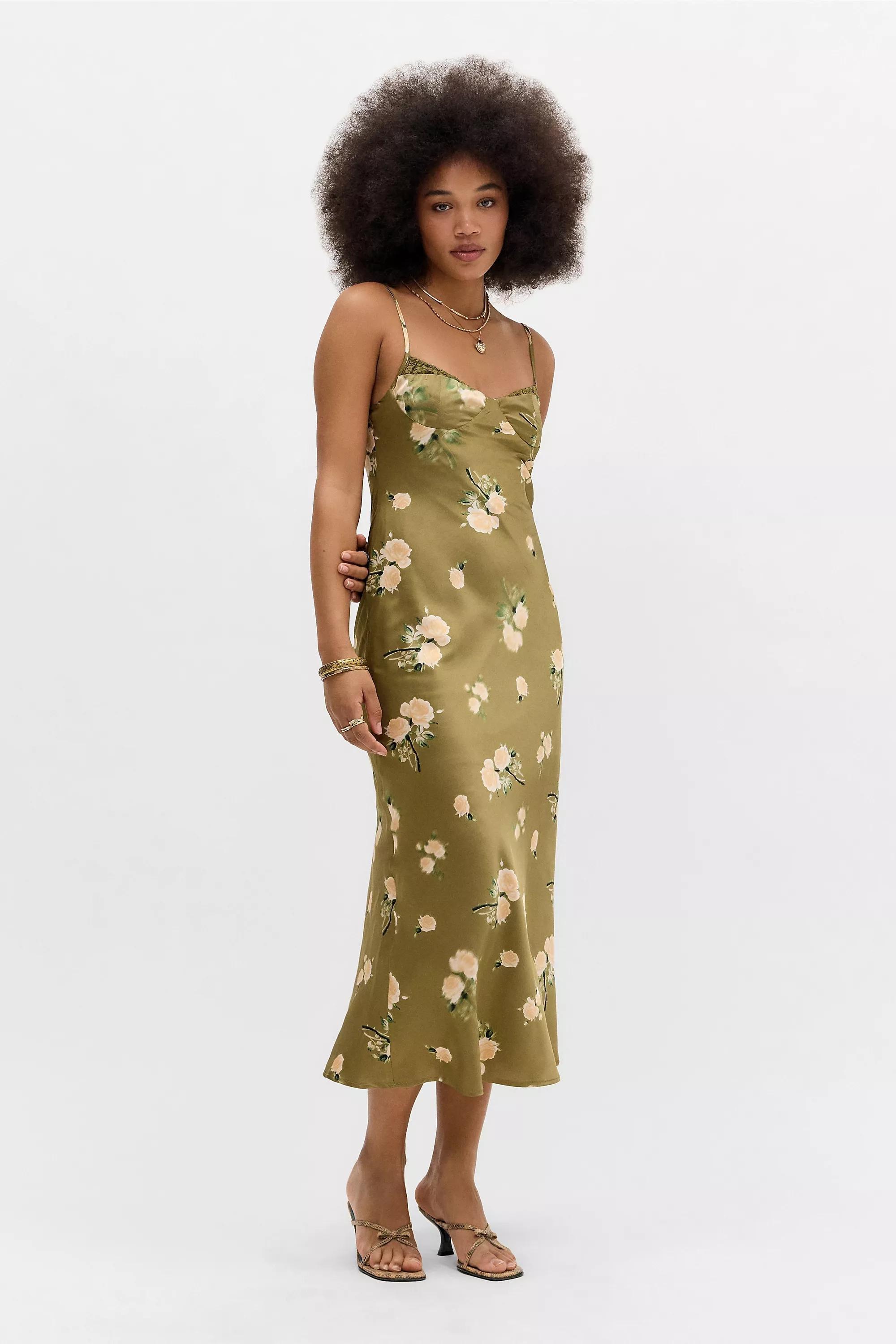 Khaki Love Triangle Khaki Belle Satin Maxi Dress, , large image number 0