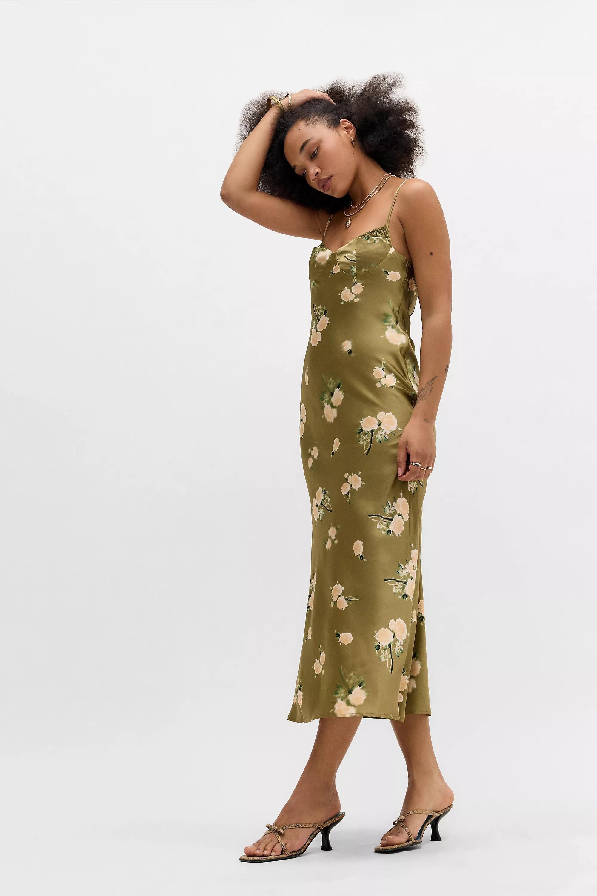 Khaki Love Triangle Khaki Belle Satin Maxi Dress, , large image number 2