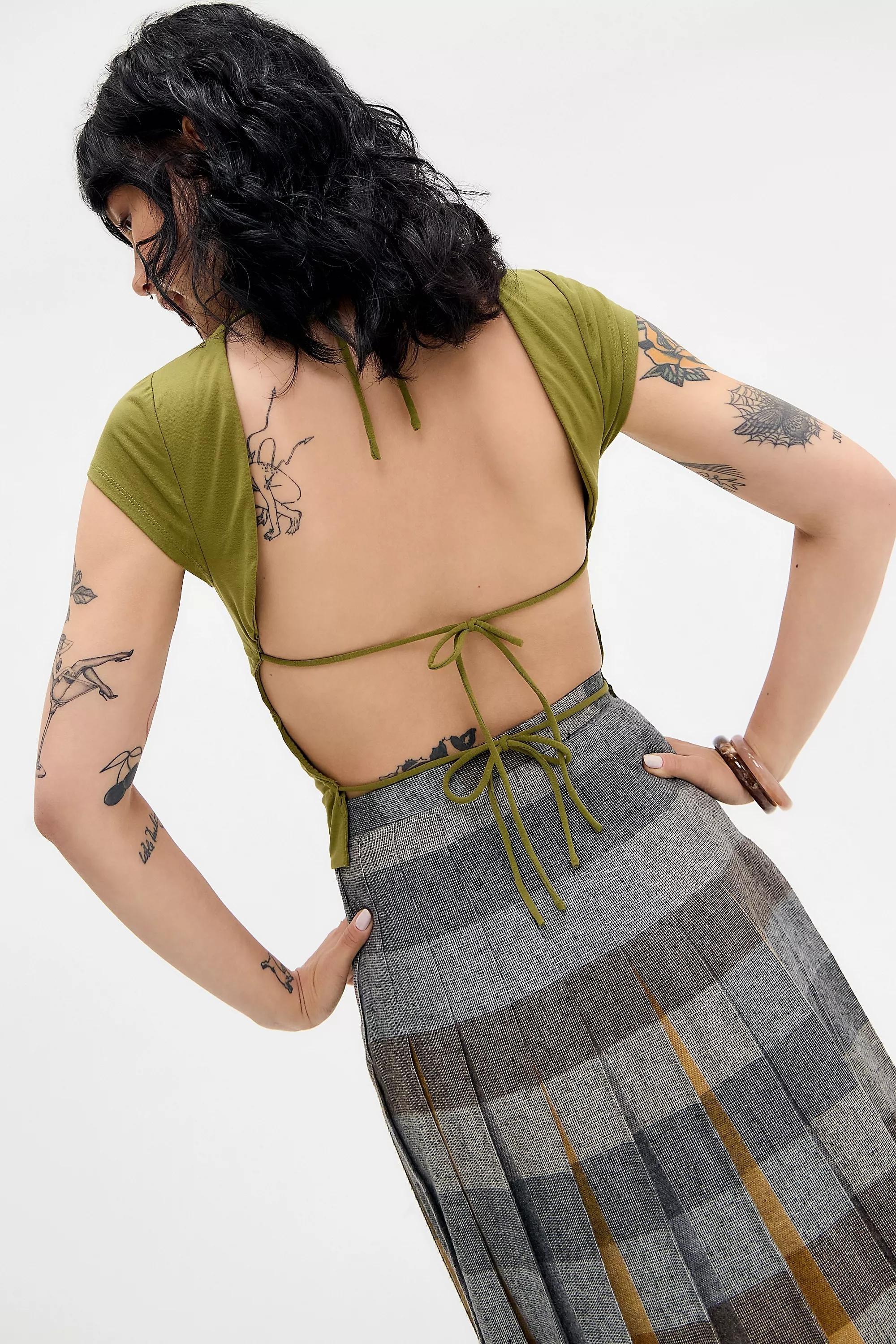 Green Kimchi Blue Dani Open-Back T-Shirt, OLIVE, large image number 1