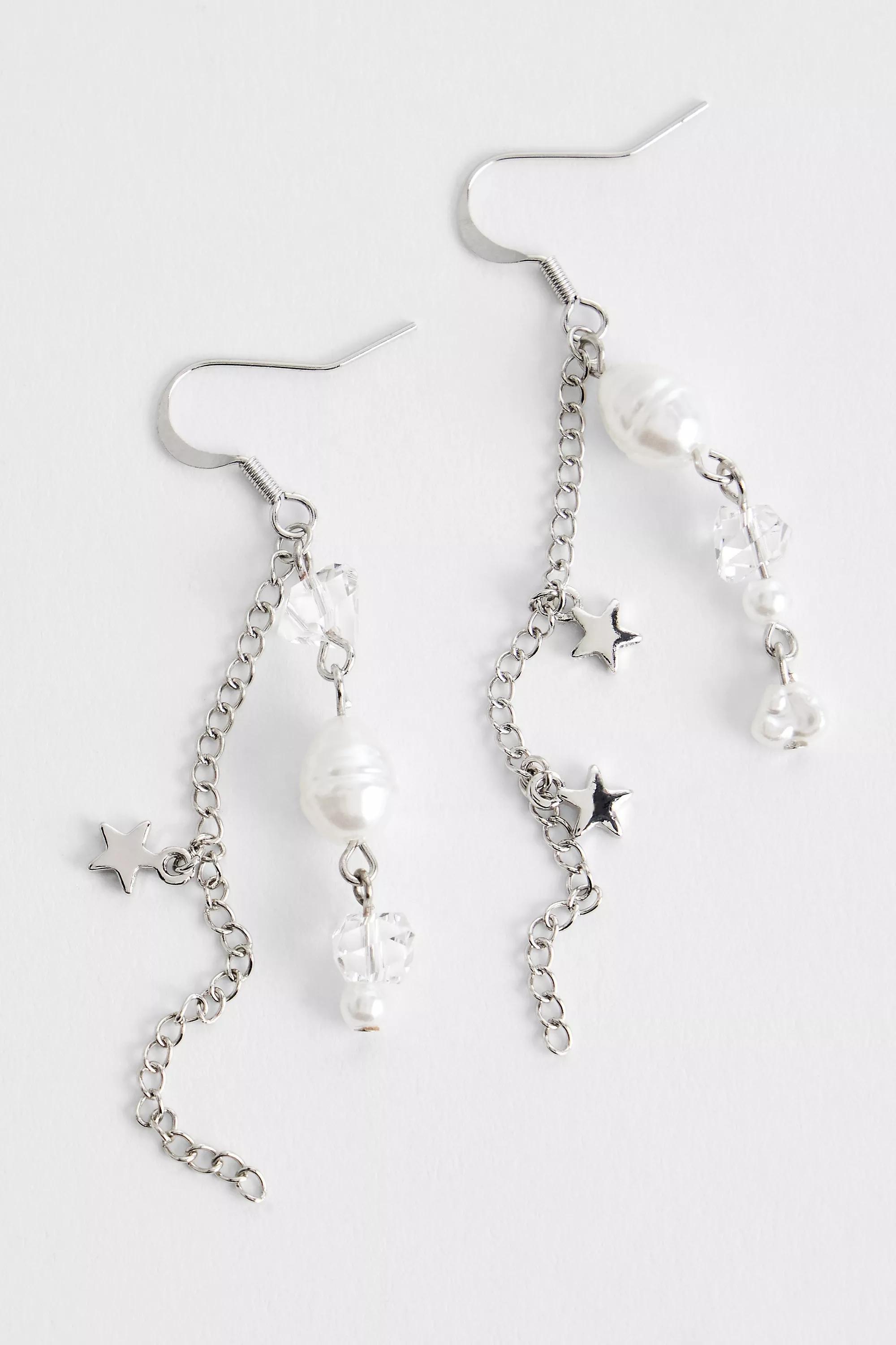 Silver Silence + Noise Pearl Chain Drop Earrings, , medium