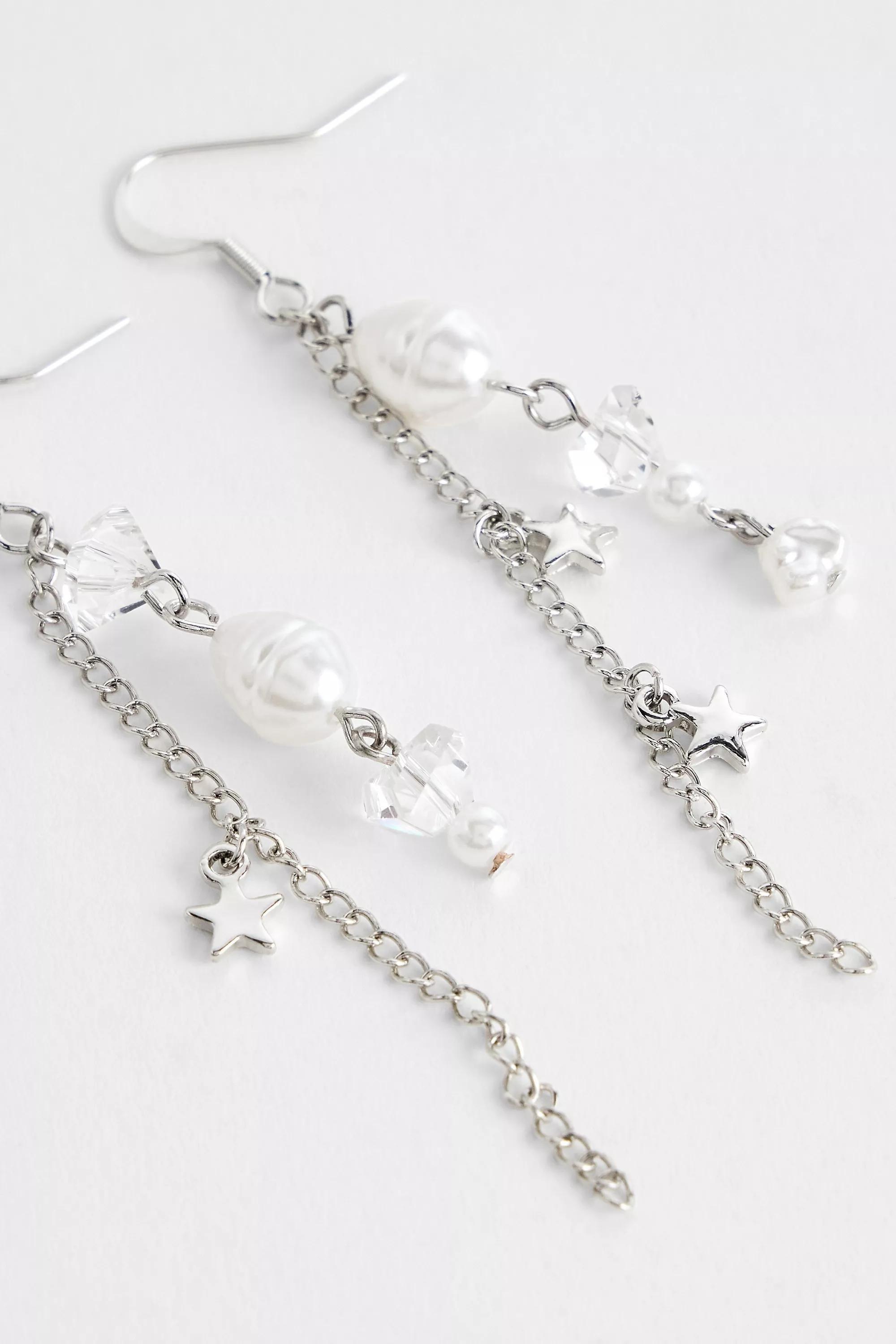 Silver Silence + Noise Pearl Chain Drop Earrings, SLVR, large image number 1