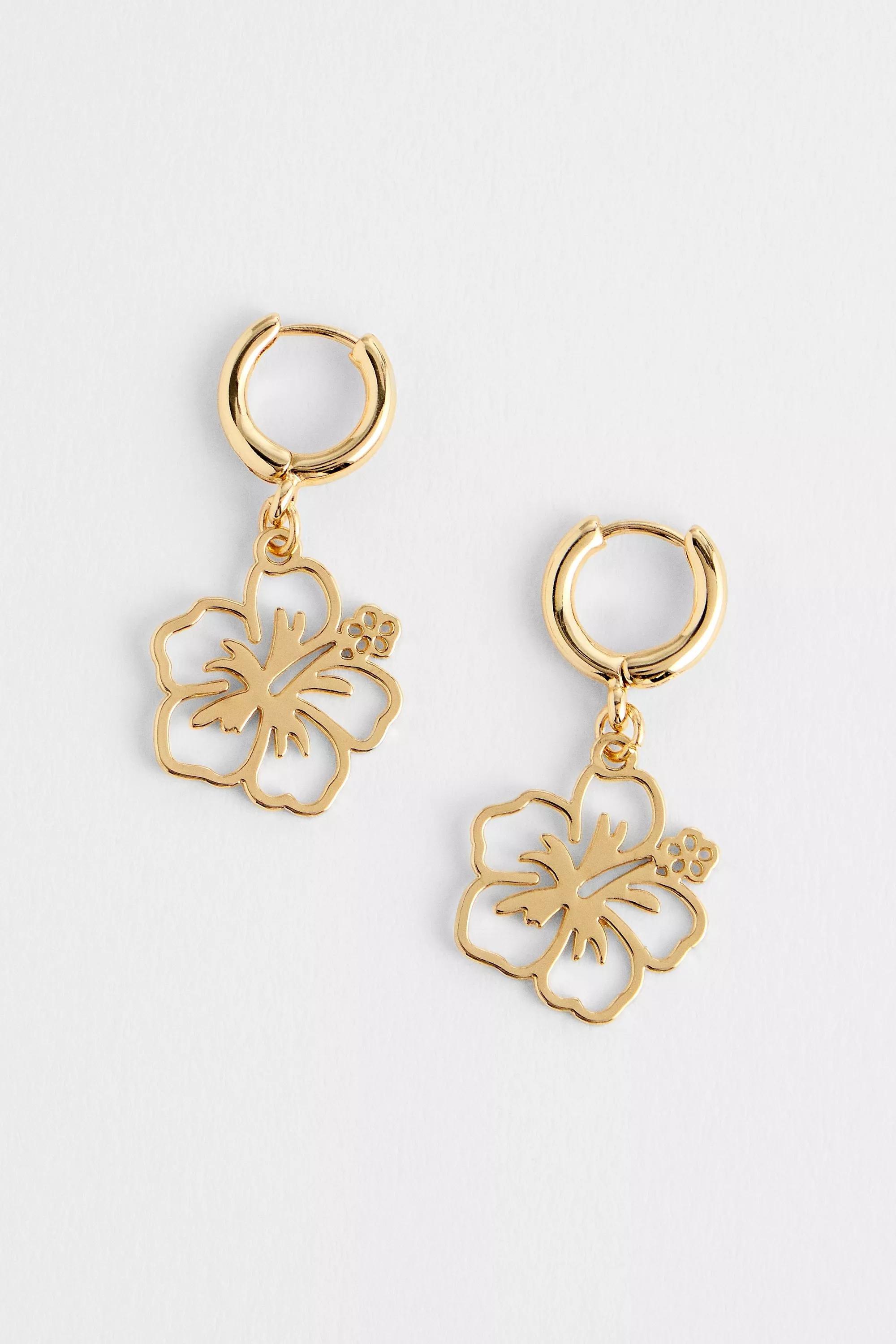 Silence + Noise Hibiscus Drop Hoop Earrings, GOLD, large image number 0