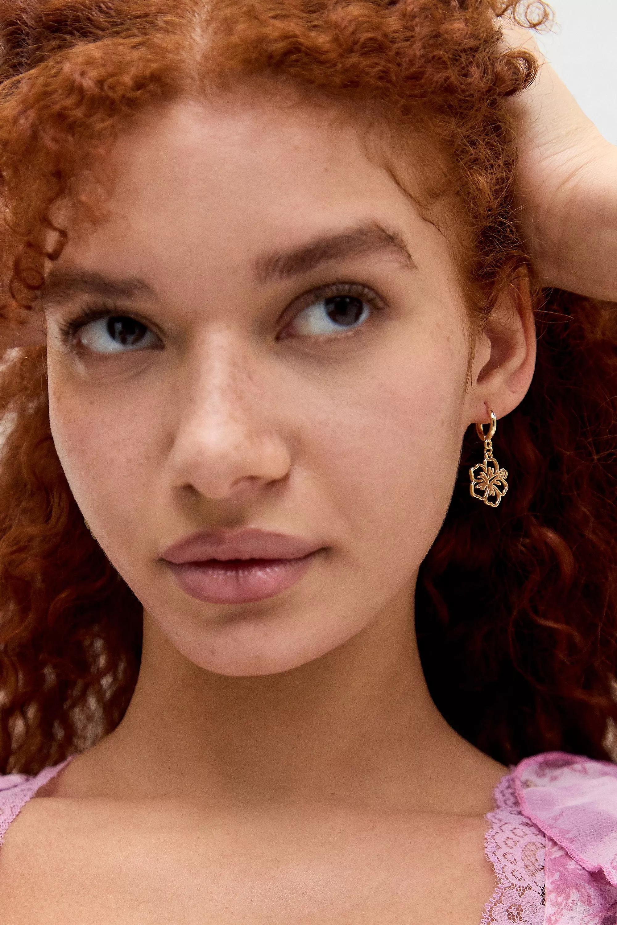 Silence + Noise Hibiscus Drop Hoop Earrings, GOLD, medium