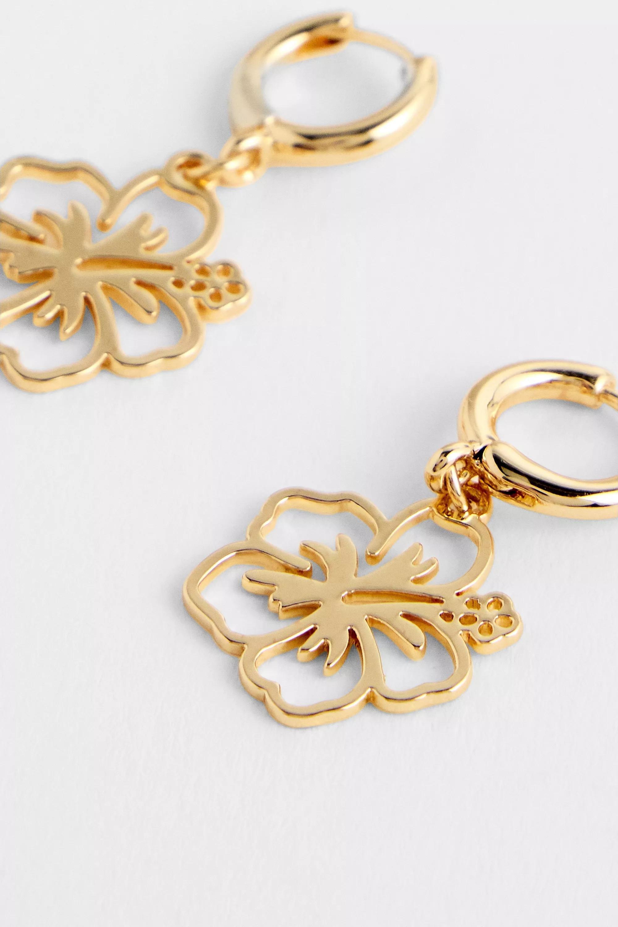 Silence + Noise Hibiscus Drop Hoop Earrings, GOLD, large image number 2