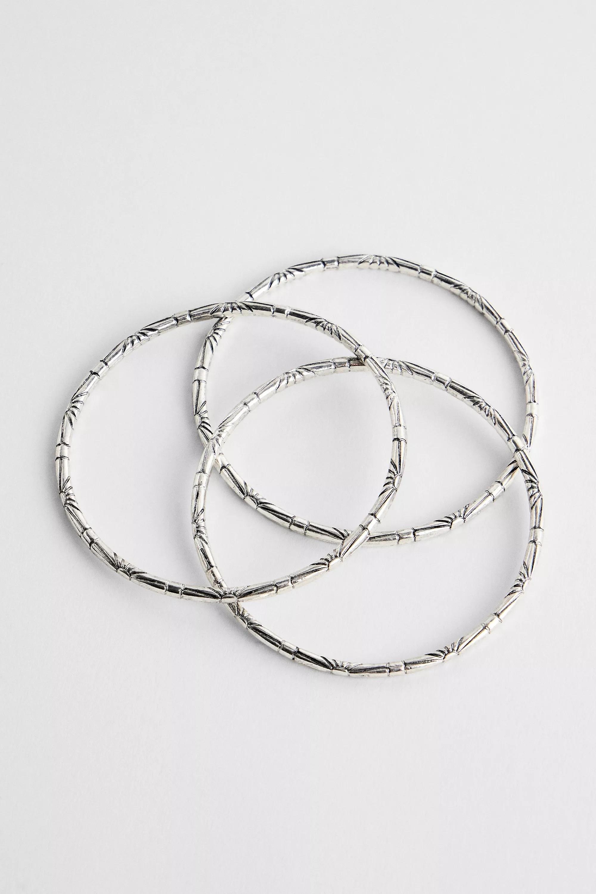 Silver Silence + Noise Daisy Etch Bangles, Set Of 3, SLVR, large image number 0