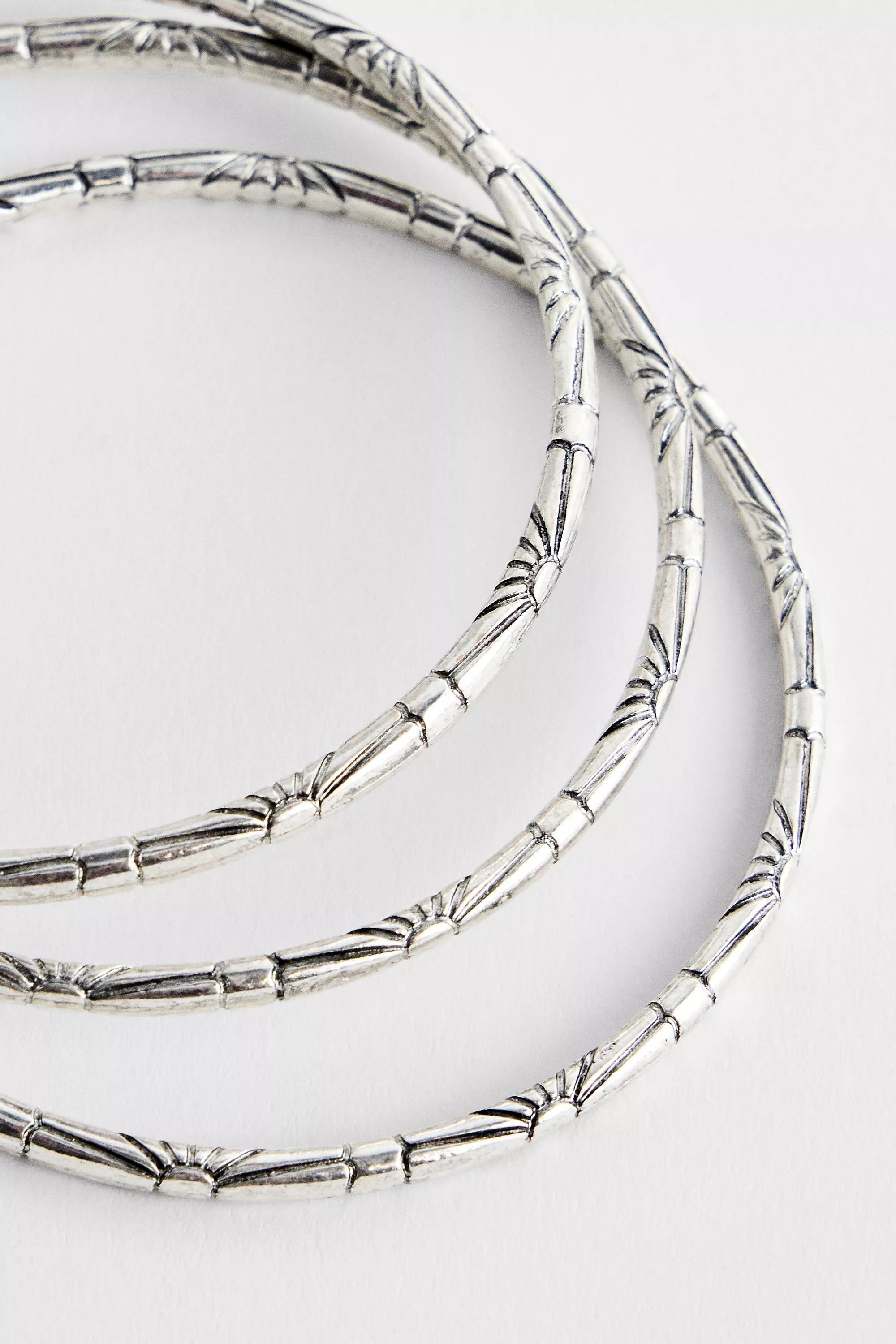 Silver Silence + Noise Daisy Etch Bangles, Set Of 3, SLVR, large image number 2