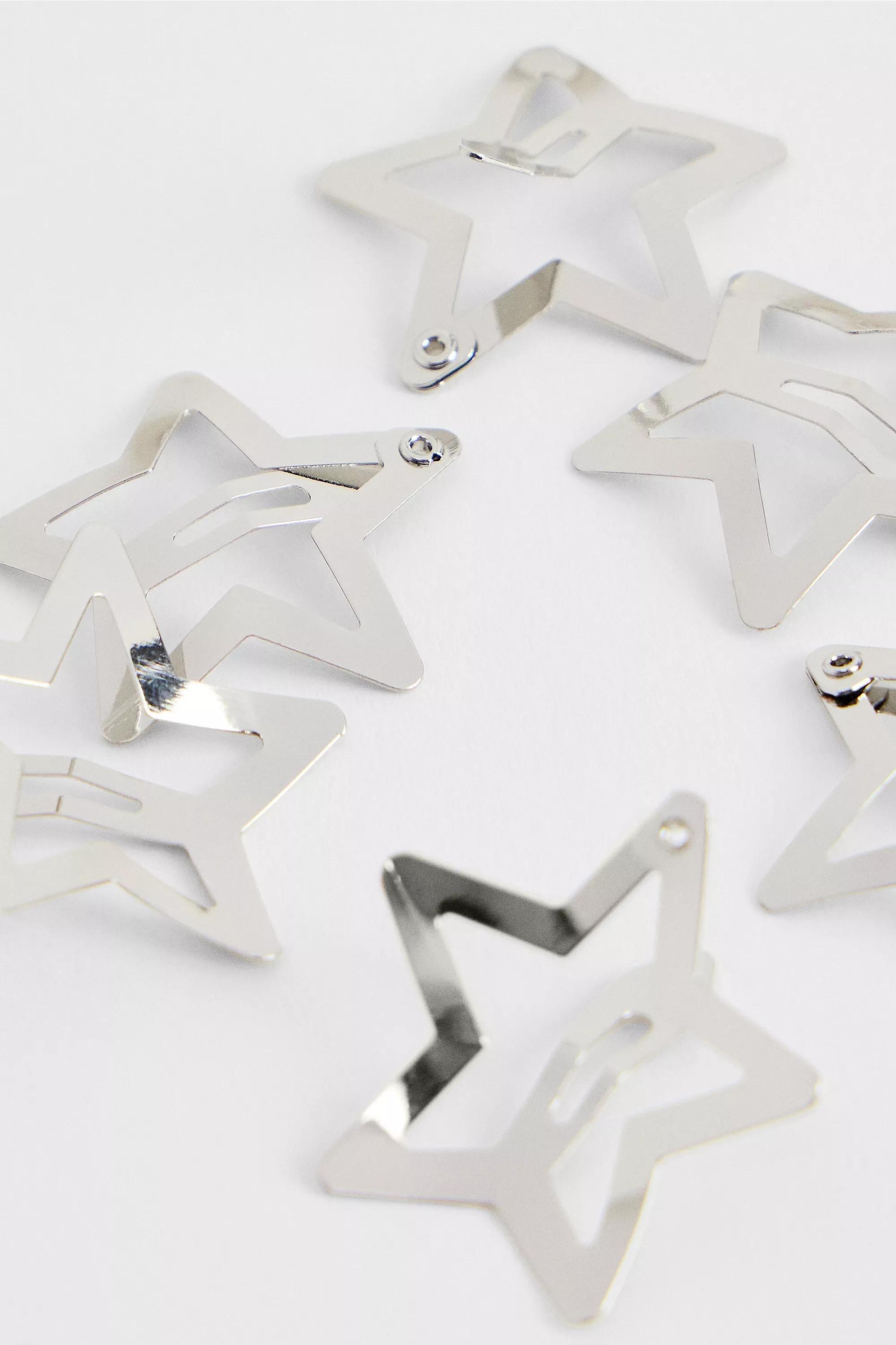Silver Star Snap Hair Clips, Set Of 6, SLVR, large image number 2
