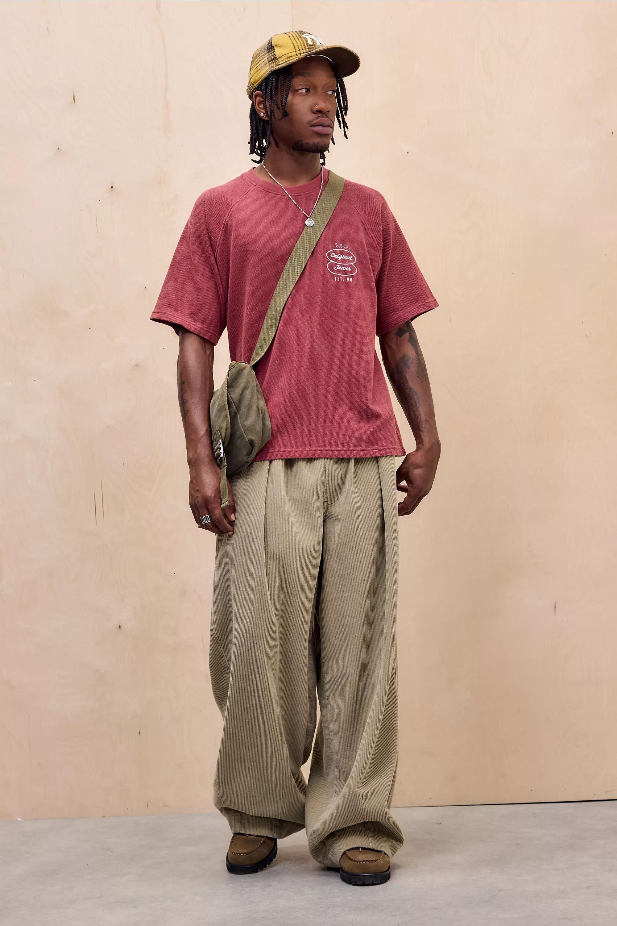 Red Bdg Red Raglan Waffle T-Shirt, RED, medium