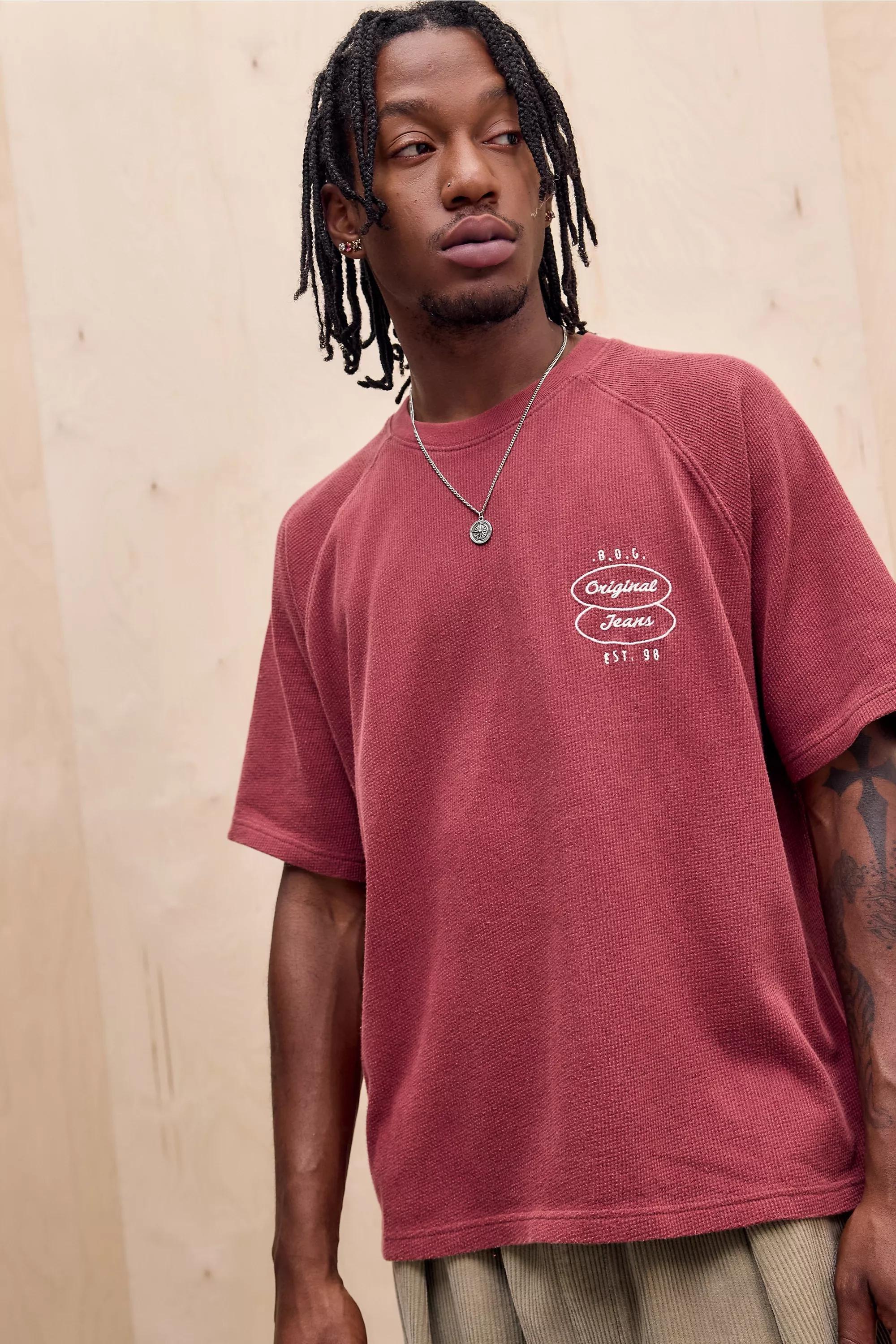 Red Bdg Red Raglan Waffle T-Shirt, RED, medium