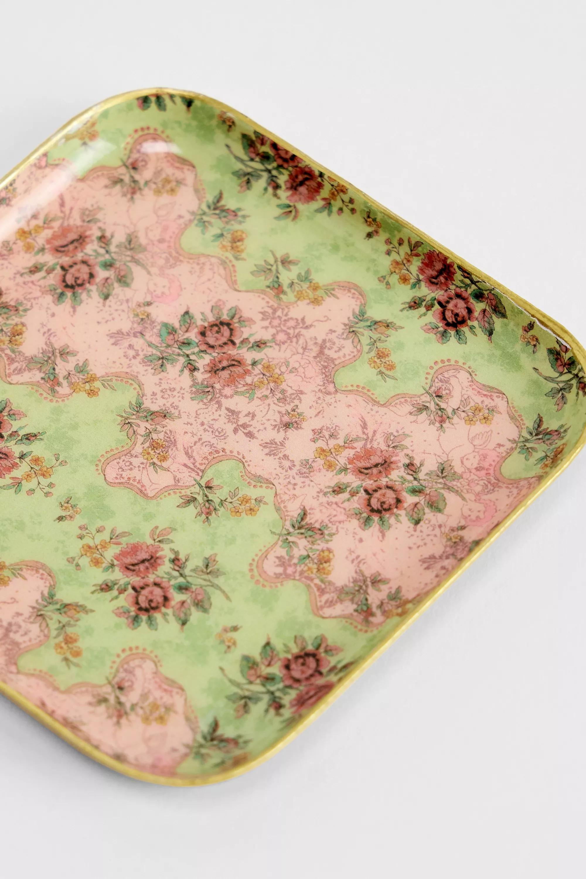 Multicolour Wallpaper Floral Trinket Dish, ASSORT, large image number 1