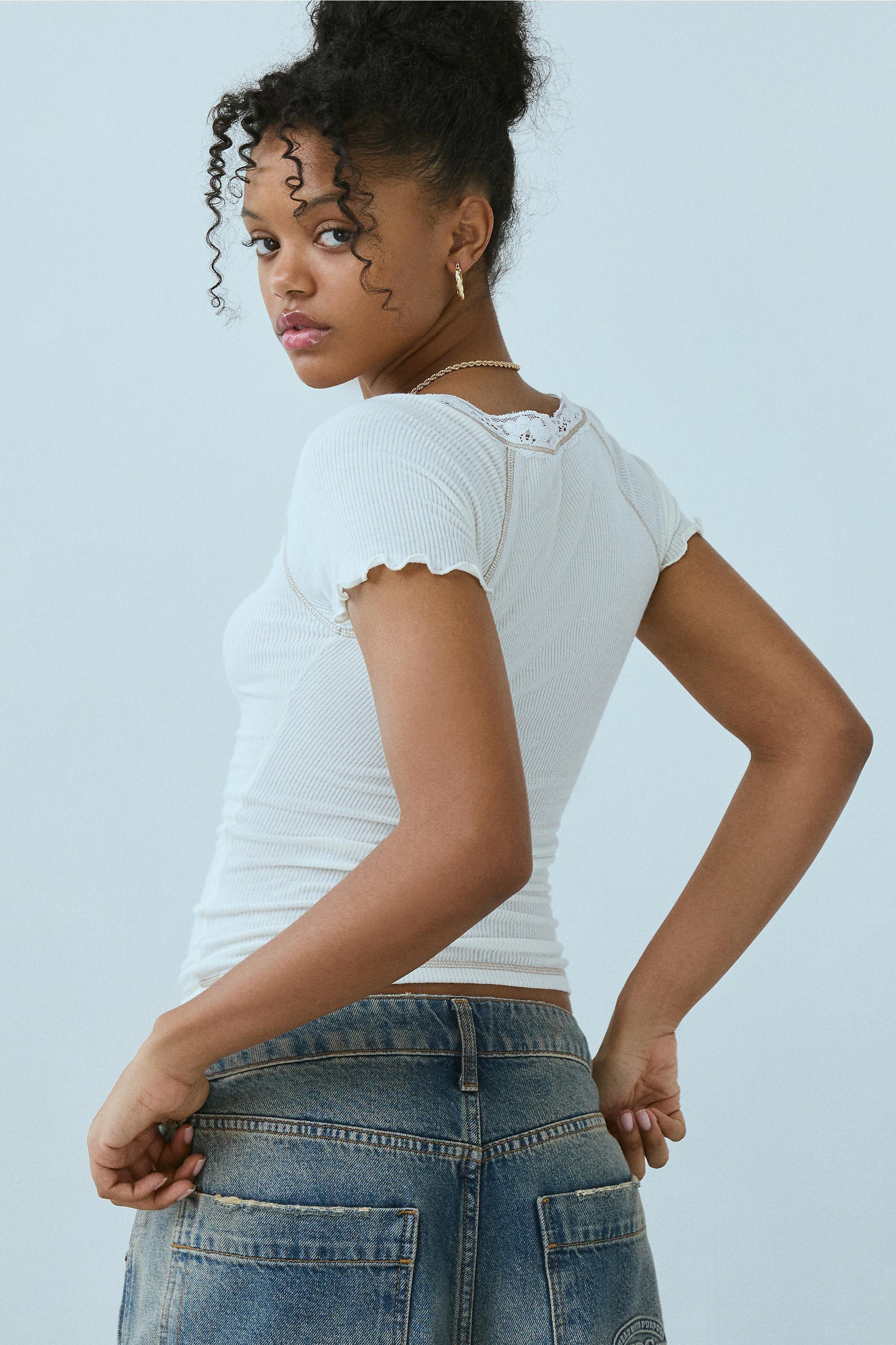 White Out From Under Diana Lace Henley T-Shirt, IVRY, large image number 3