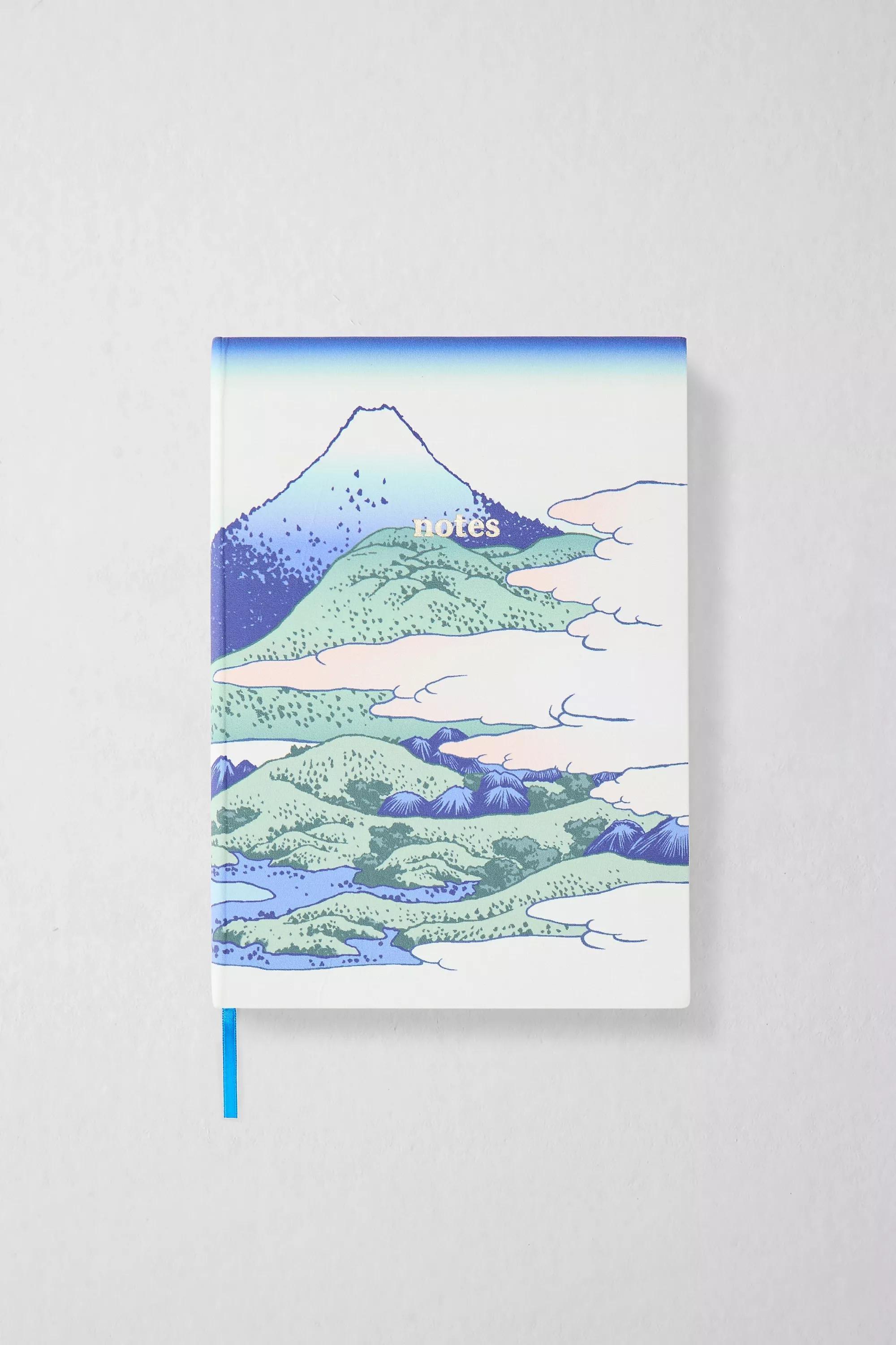 Blue Japanese Landscape Lined Notebook, BLUE, medium
