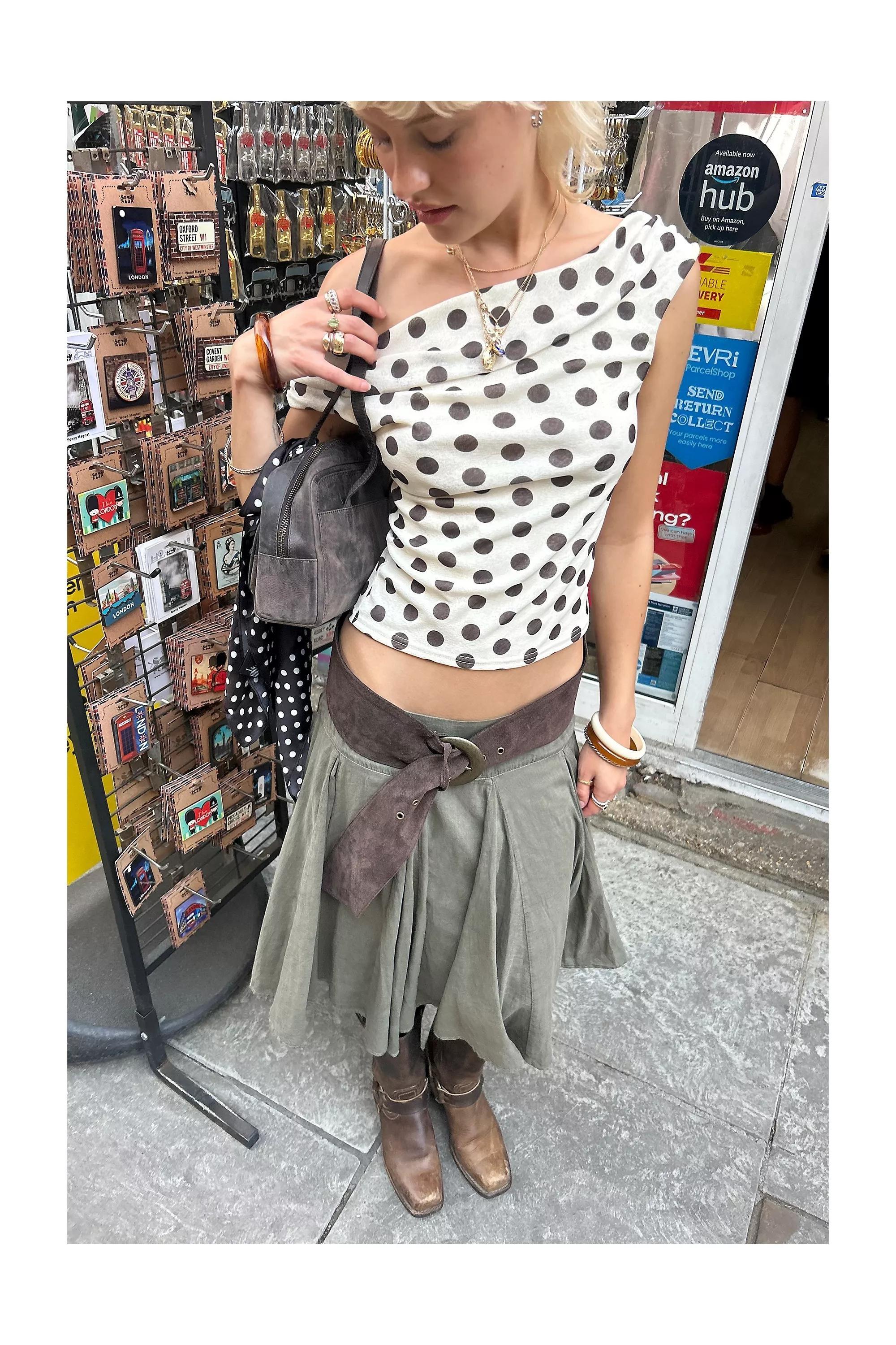 KHAKI UO Olga Godet Voile Midi Skirt, KHAKI, medium