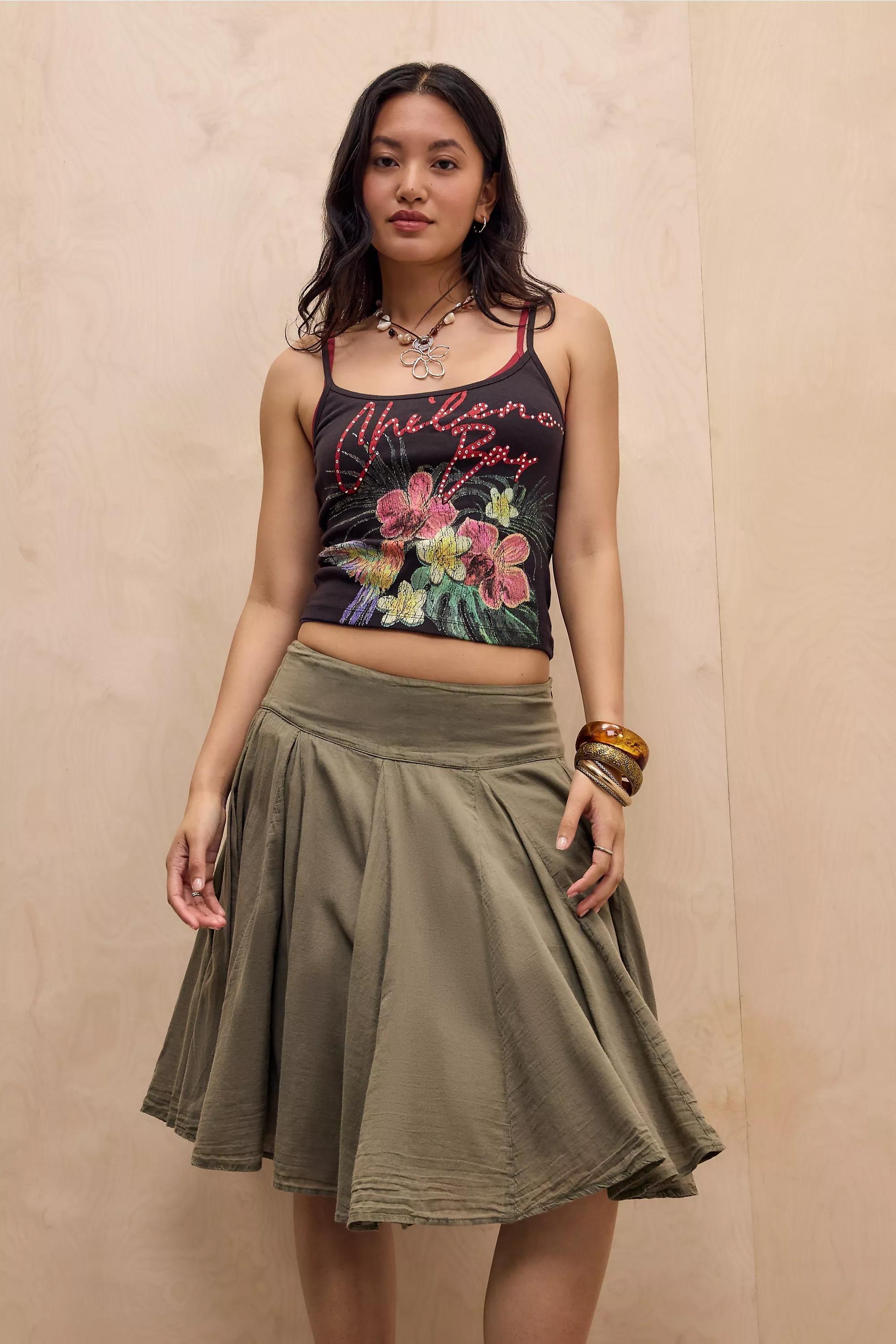 KHAKI UO Olga Godet Voile Midi Skirt, KHAKI, medium