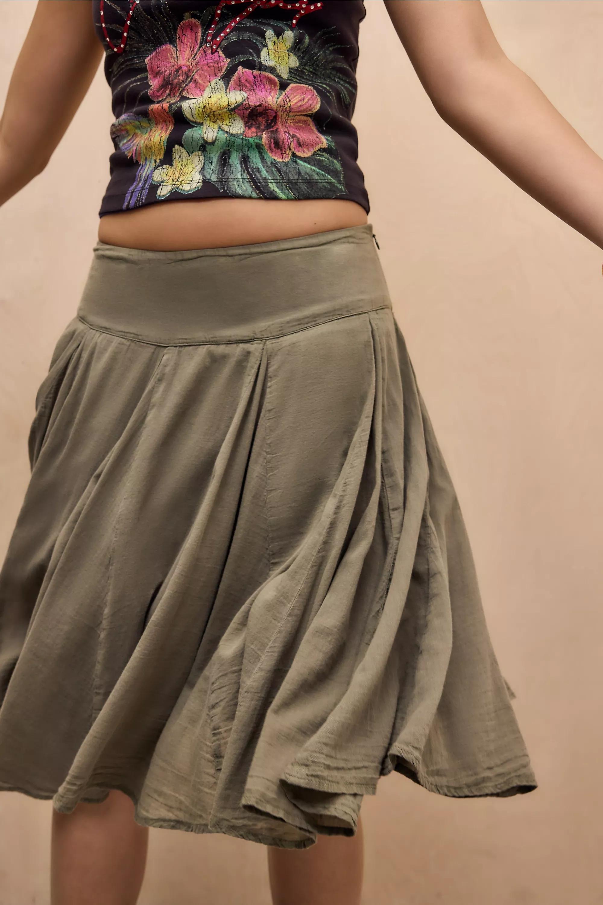 KHAKI UO Olga Godet Voile Midi Skirt, KHAKI, large image number 3