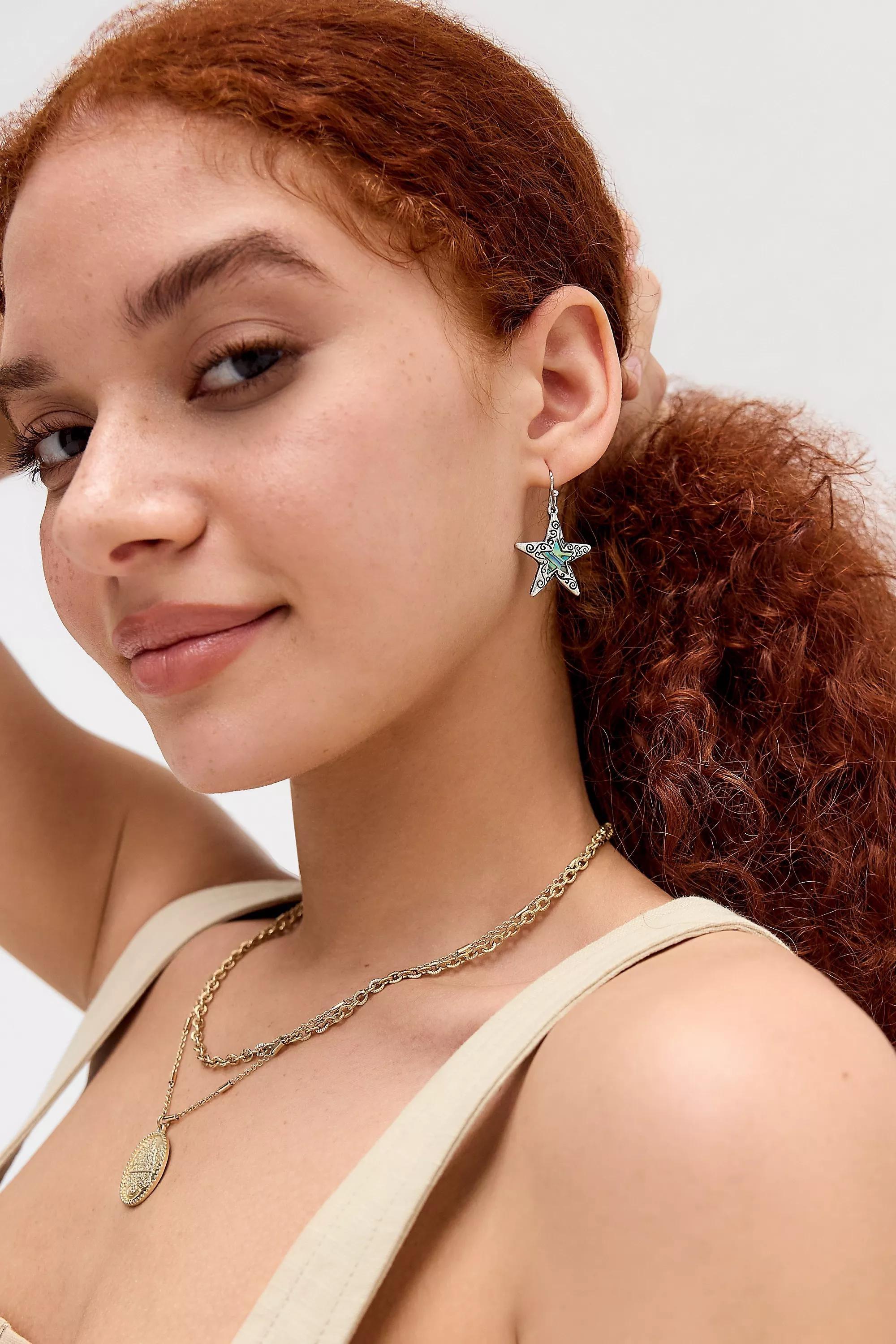 Silver Silence + Noise Etched Star Earrings, , medium