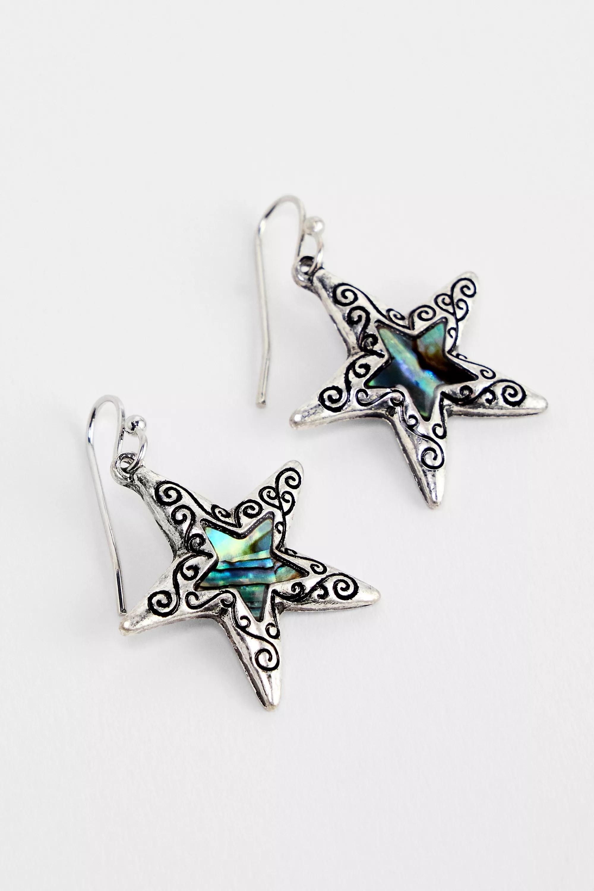 Silver Silence + Noise Etched Star Earrings, SLVR, large image number 1