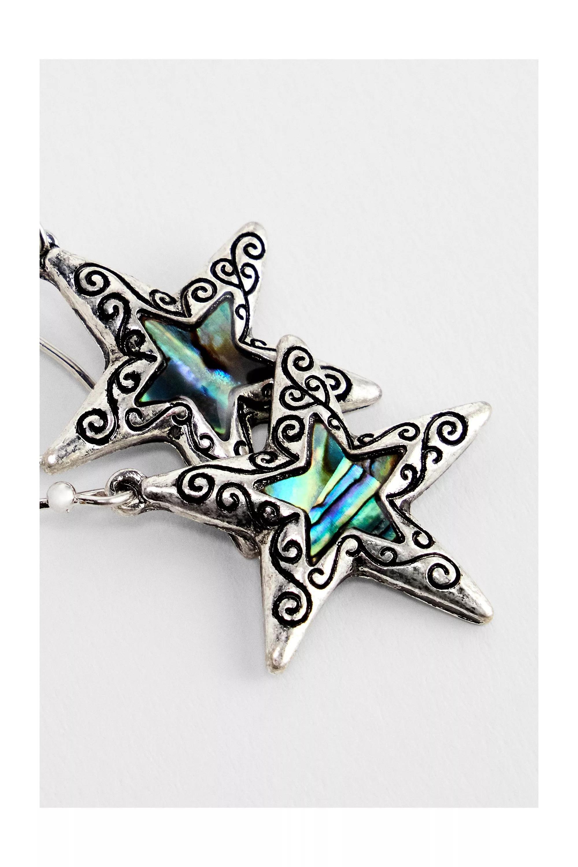 Silver Silence + Noise Etched Star Earrings, SLVR, large image number 2