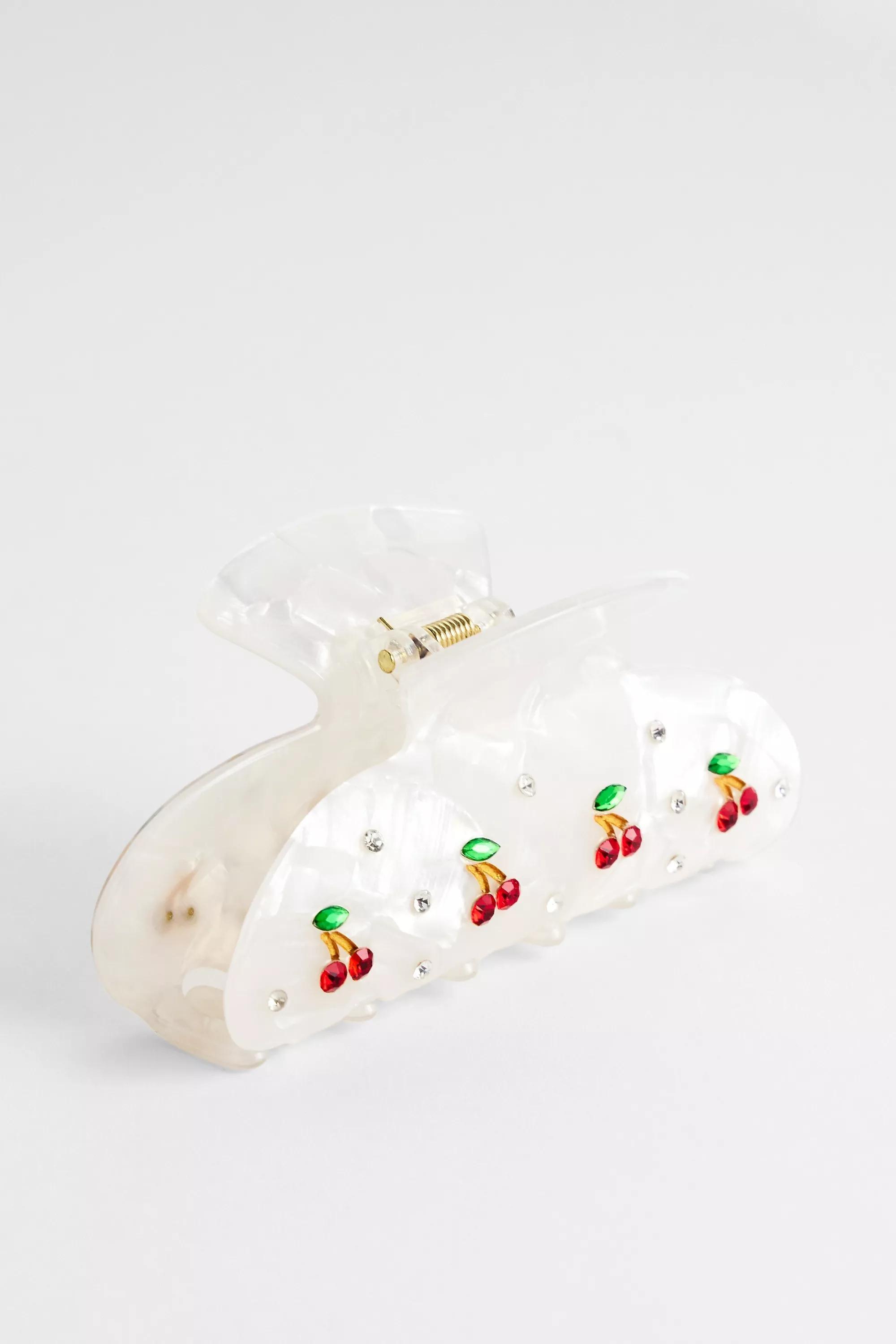 White Uo Diamant Cherry Claw Clip, WHT, large image number 1