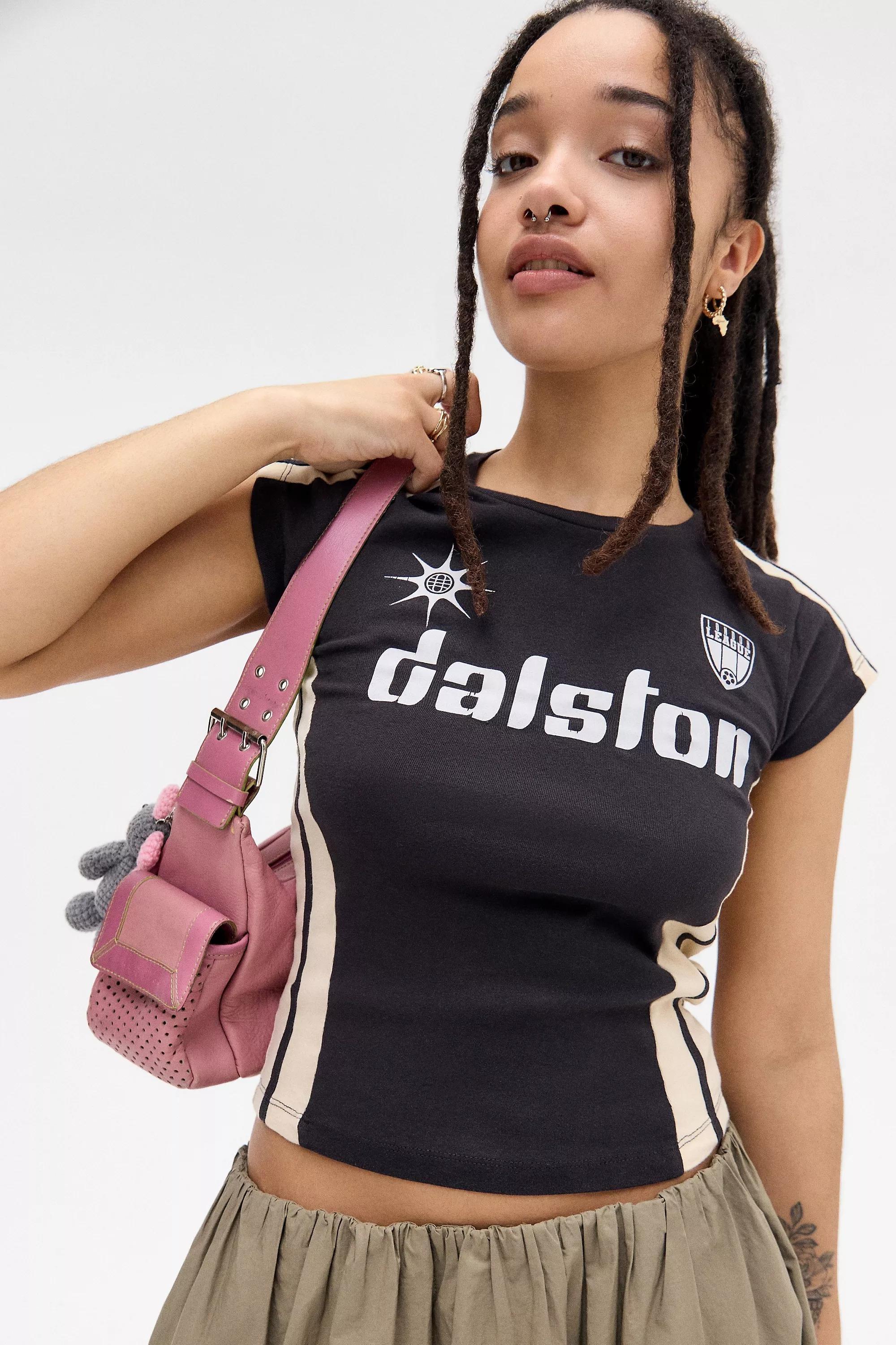 Navy Uo Pritned Crop Sport T-Shirt, BLK, medium