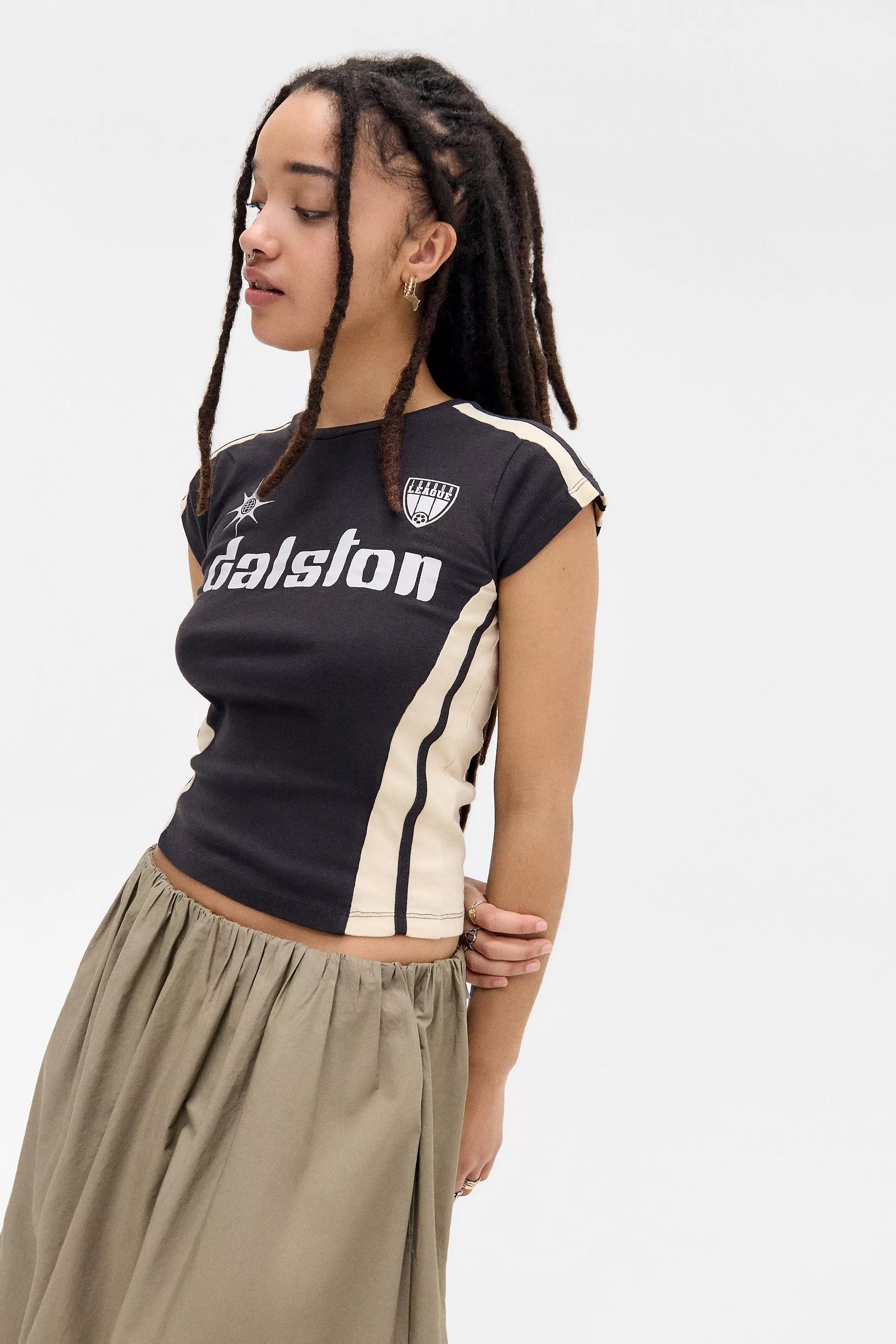 Navy Uo Pritned Crop Sport T-Shirt, BLK, medium