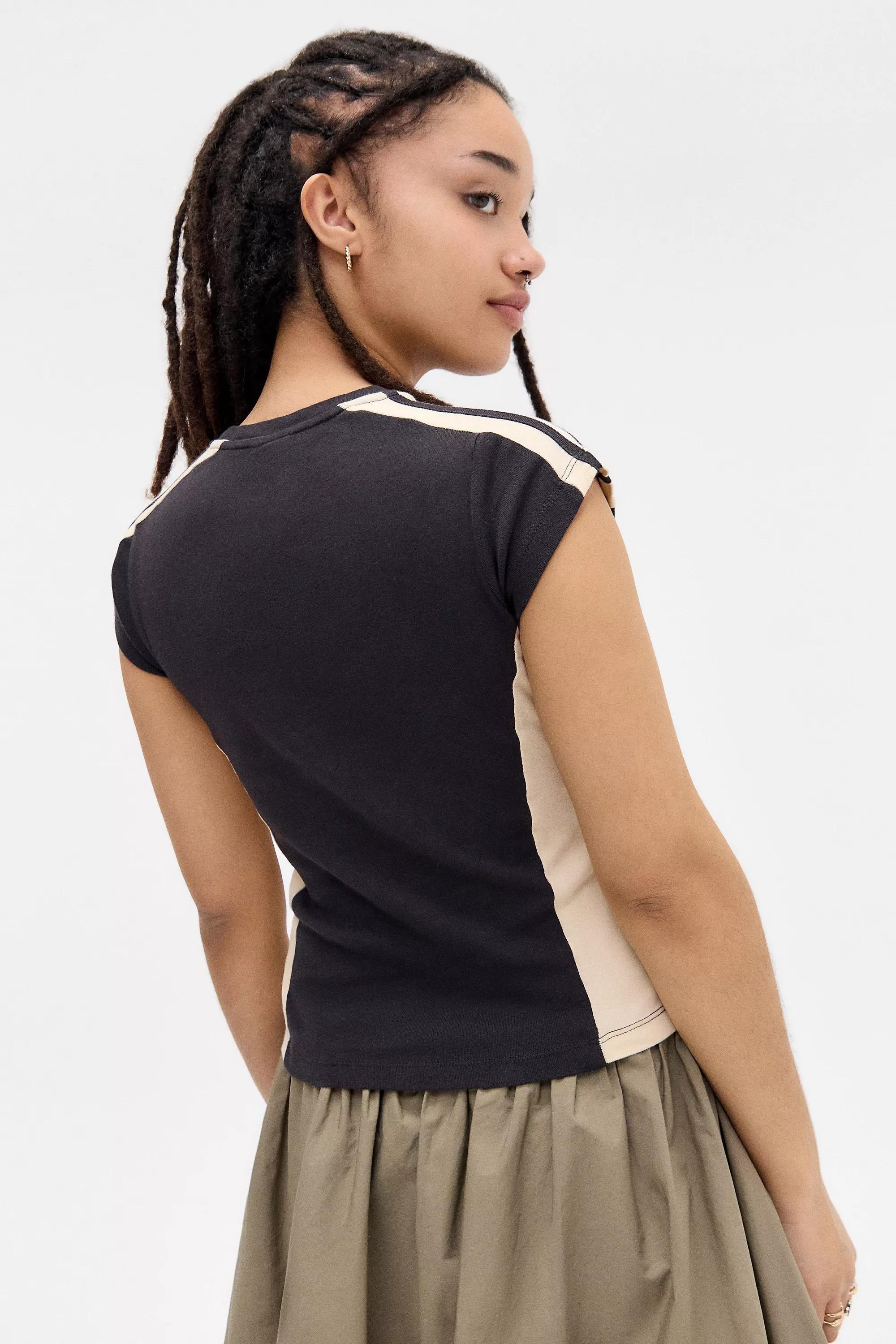 Navy Uo Pritned Crop Sport T-Shirt, BLK, large image number 3