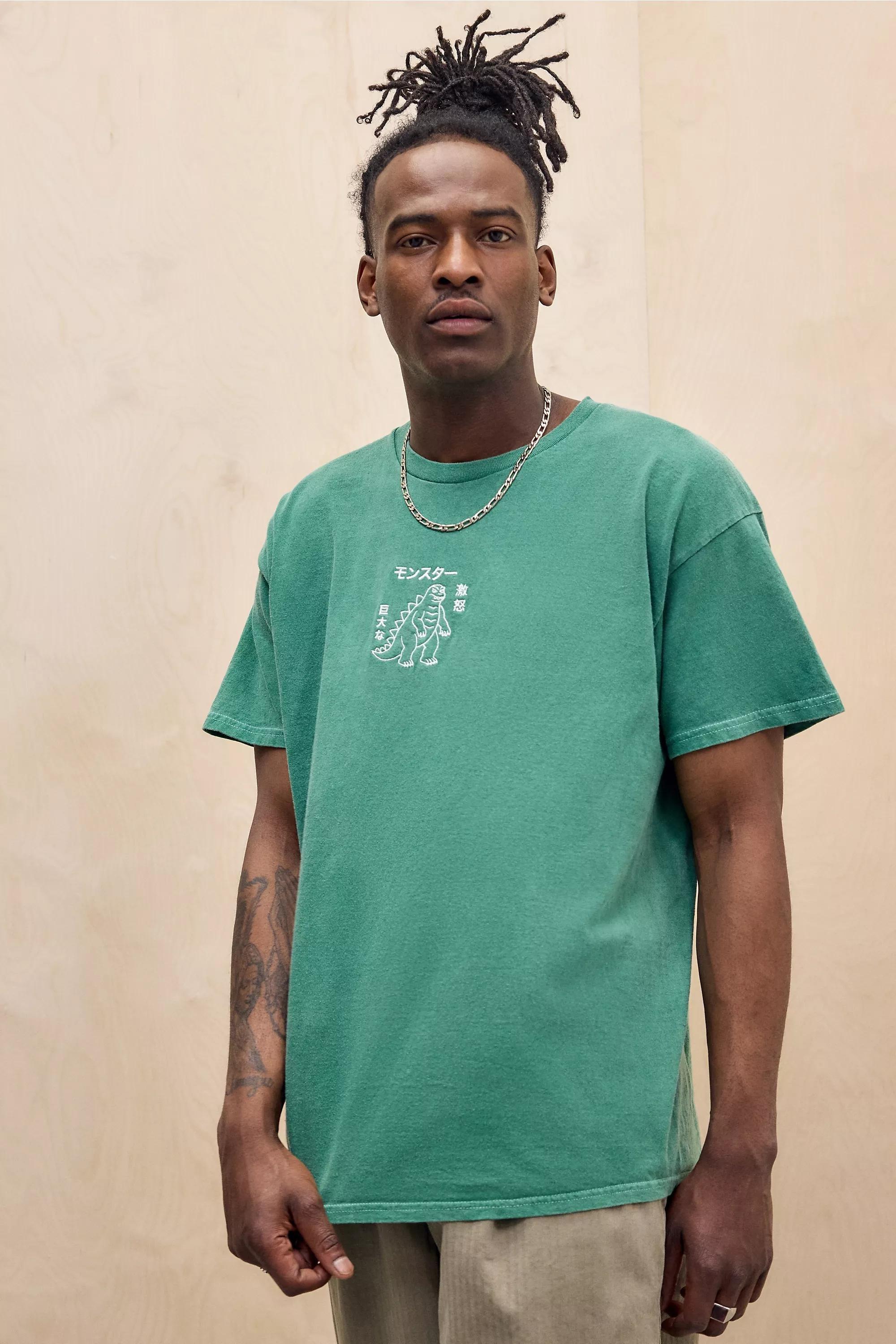 Green Uo Printed Embroidered T-Shirt, GRN, large image number 0
