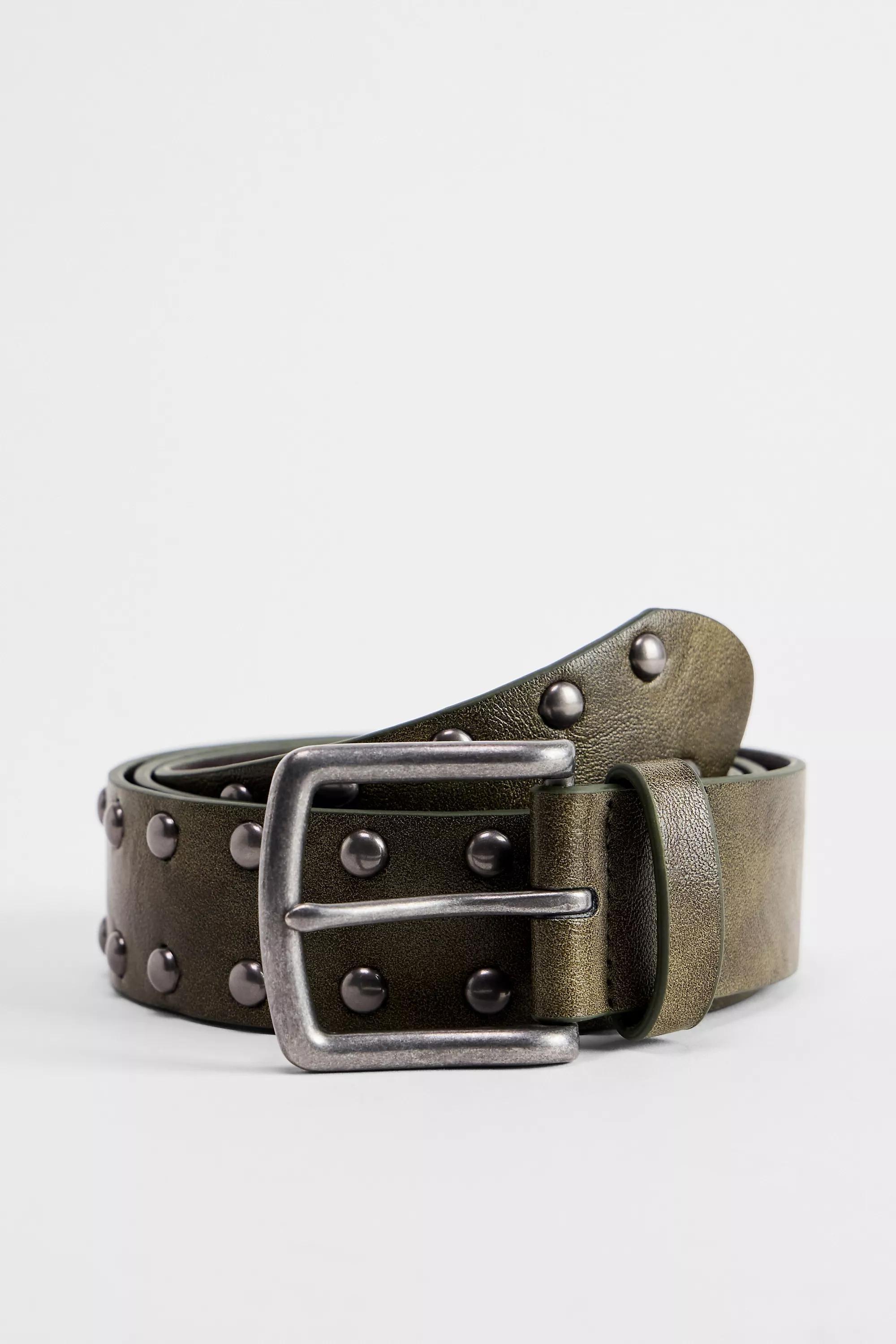 Khaki Uo Studded Faux Leather Belt, , large image number 0