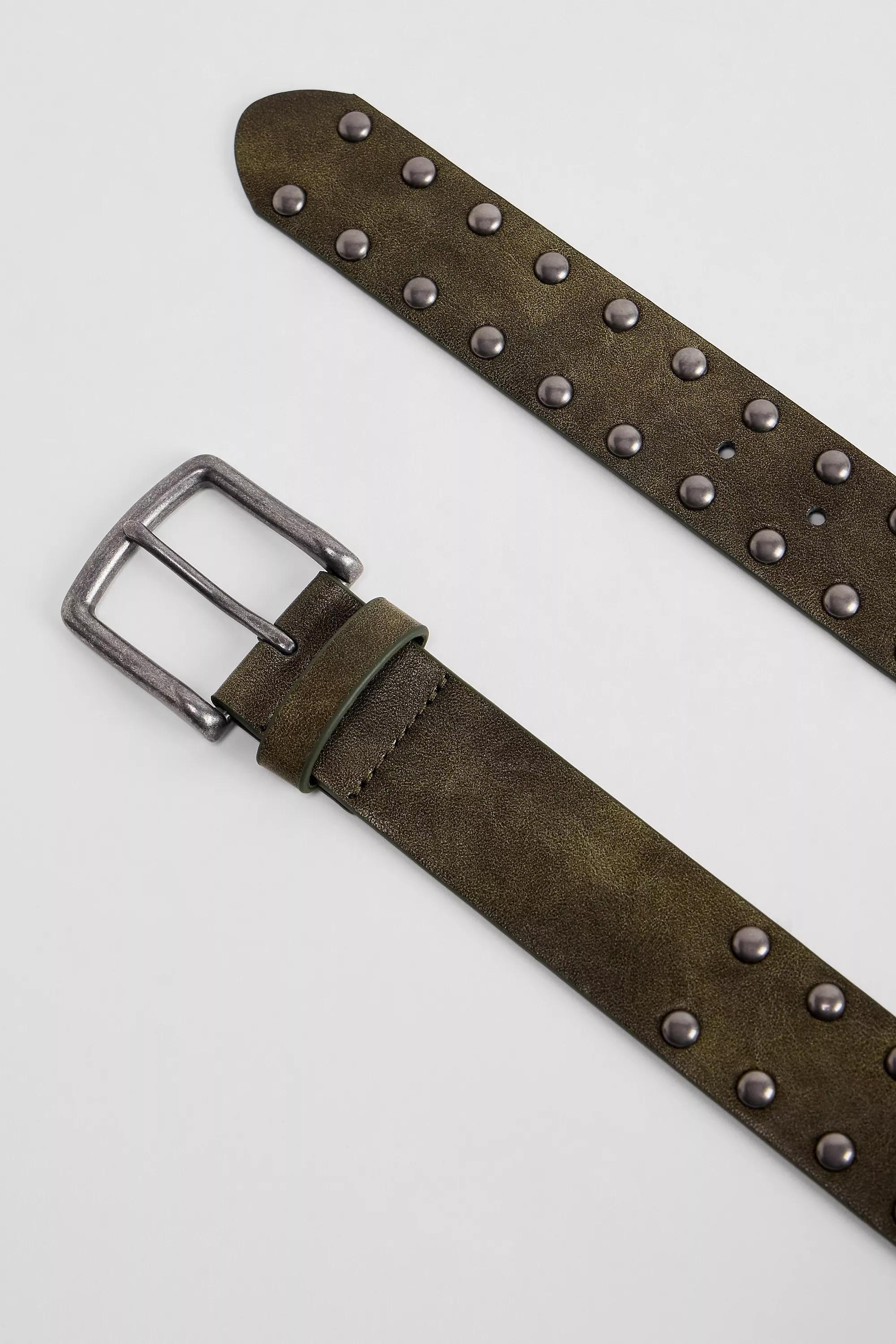 Khaki Uo Studded Faux Leather Belt, , large image number 1