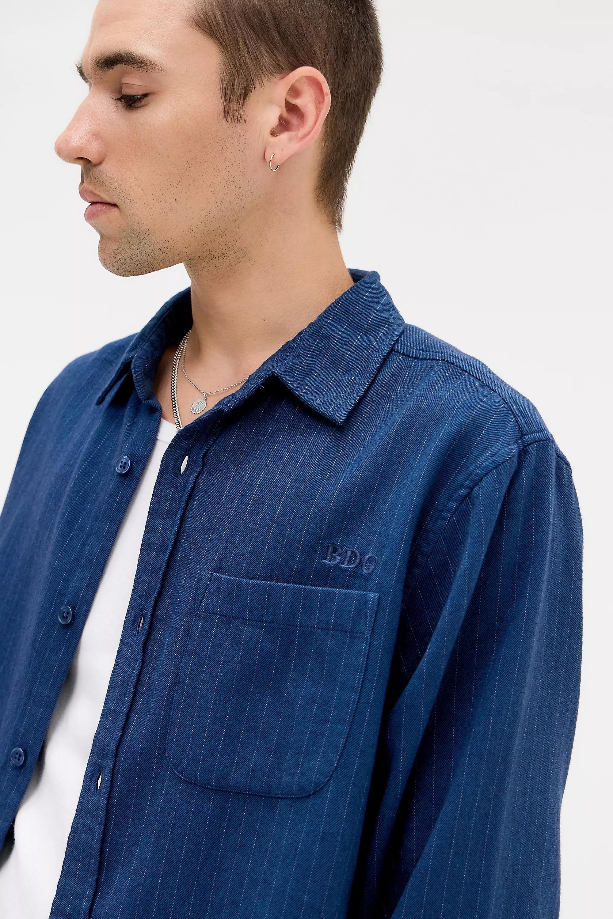 Navy Bdg Stripe Long Sleeve Shirt, , large image number 1