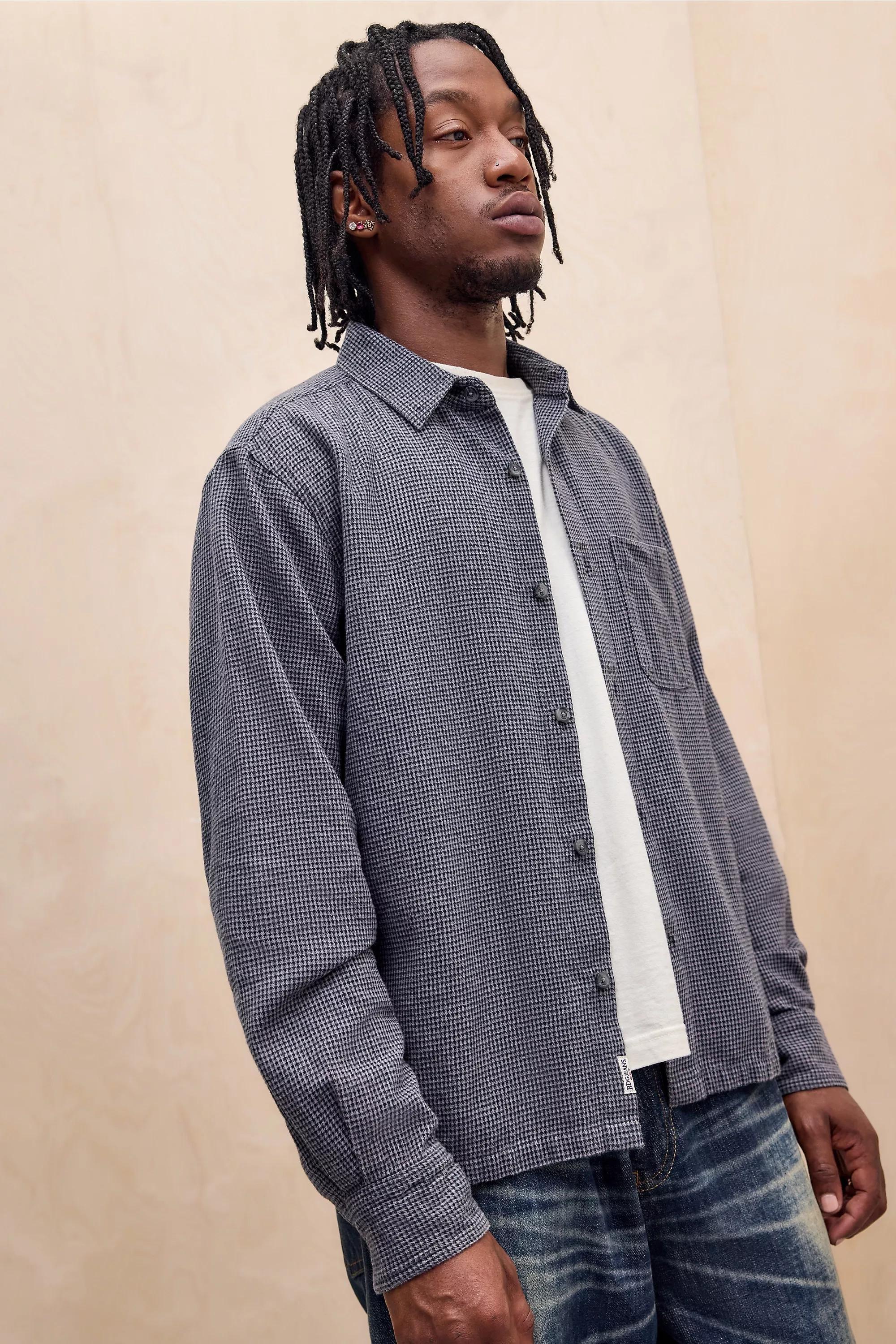 GREY BDG Grey Reggie Houndstooth Shirt, GREY, large image number 0