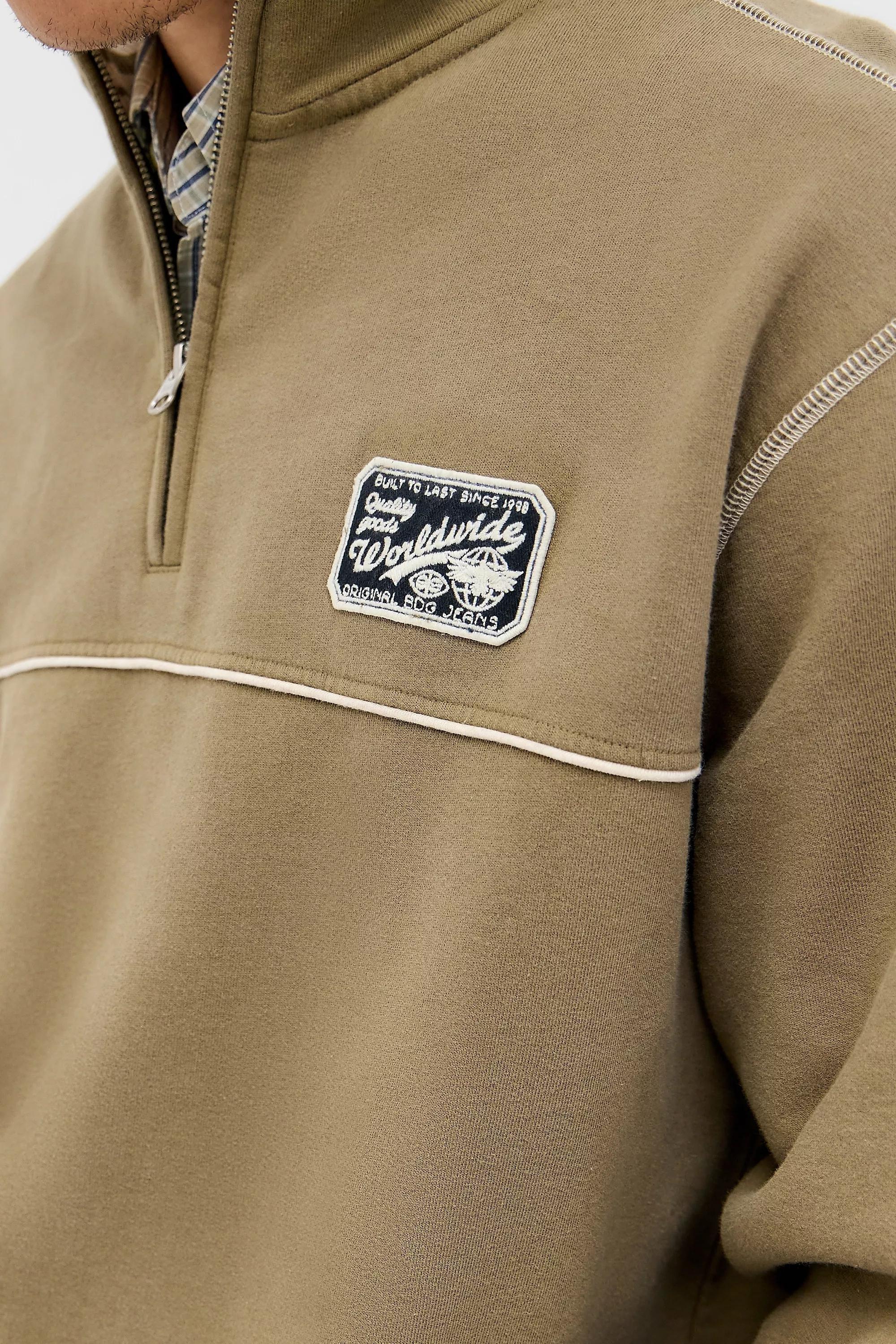 BDG Khaki Mock Neck Sweatshirt, KHAKI, medium