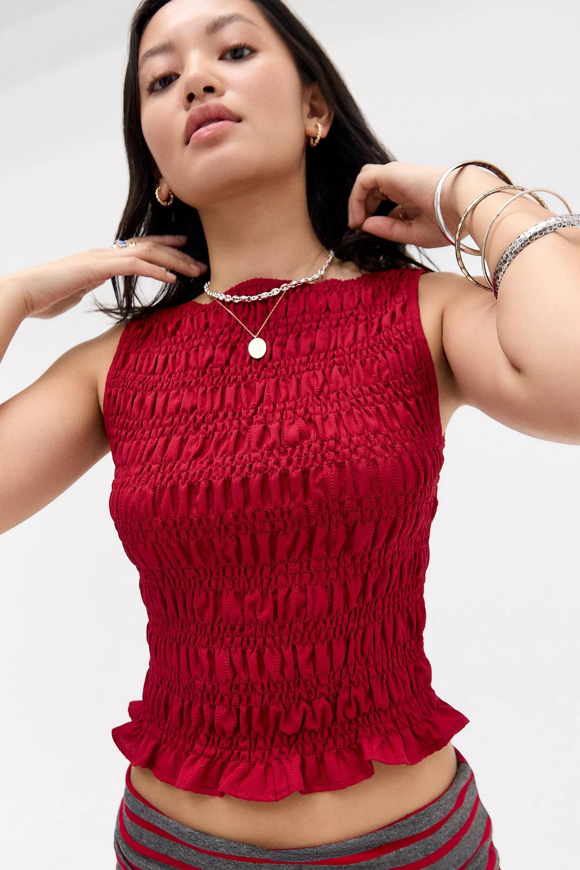 Red Daisy Street Uo Shirred Sleeveless Top, RED, large image number 0