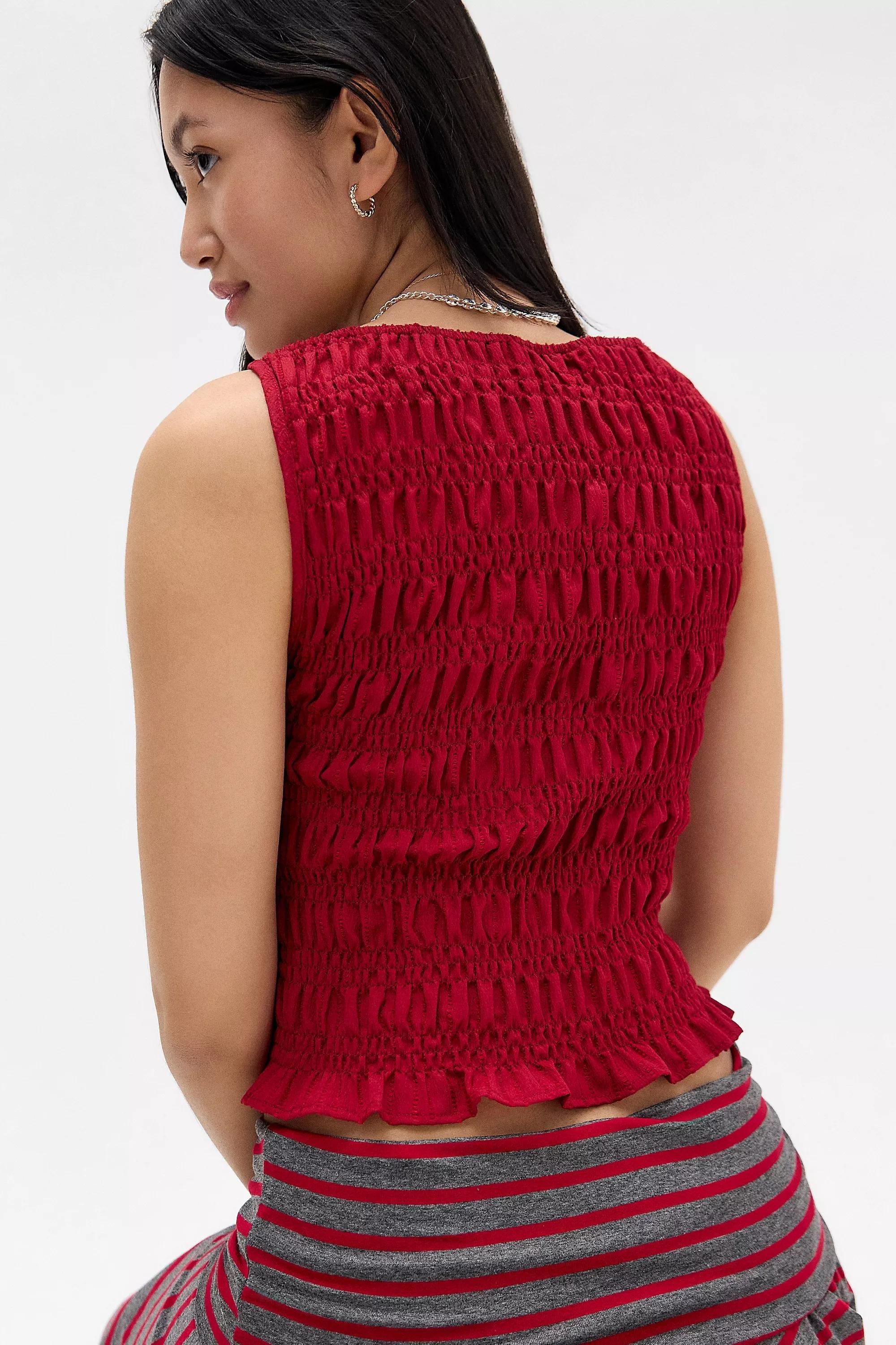 Red Daisy Street Uo Shirred Sleeveless Top, RED, large image number 3