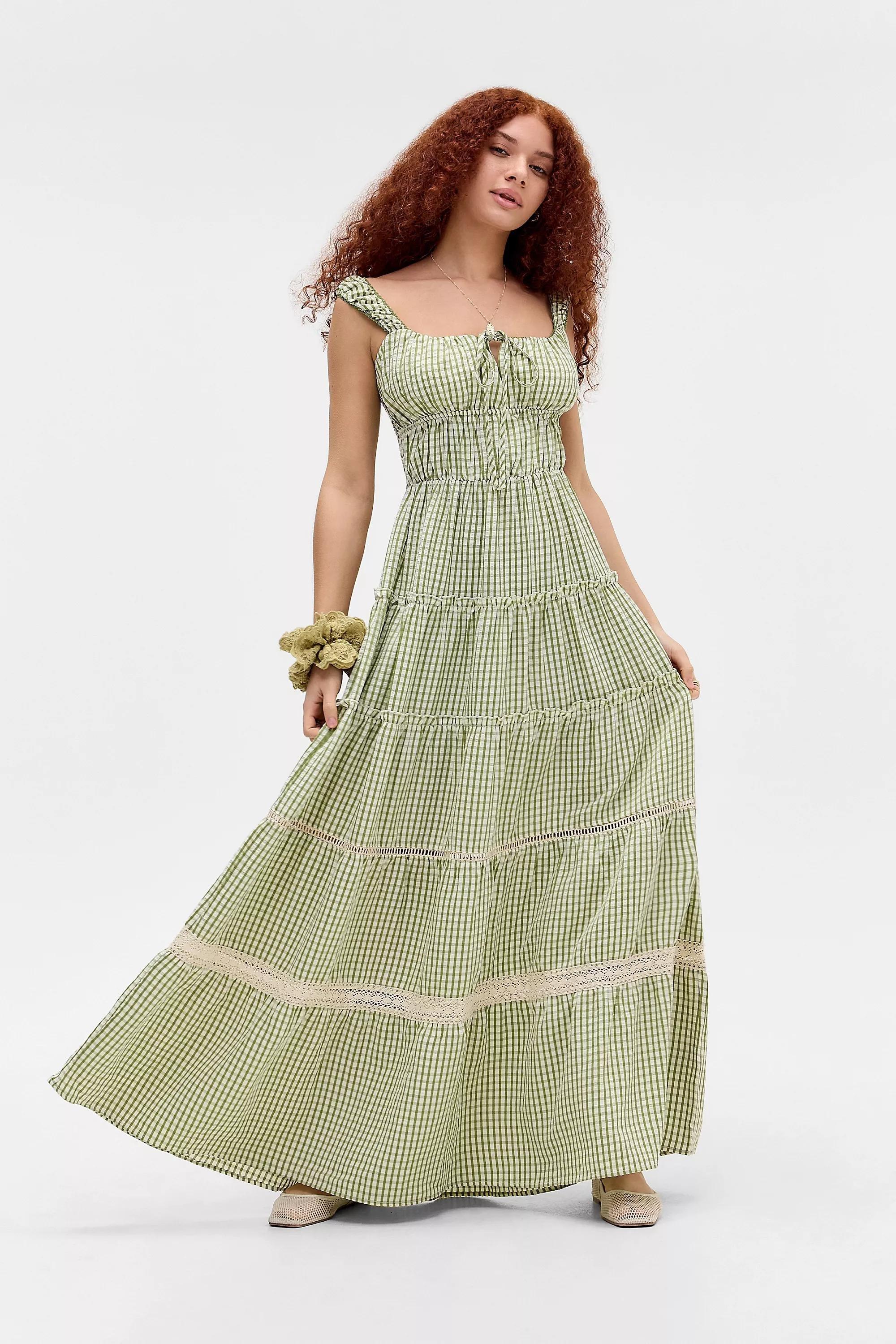 Green Checked Milkmaid Dress, , large image number 0