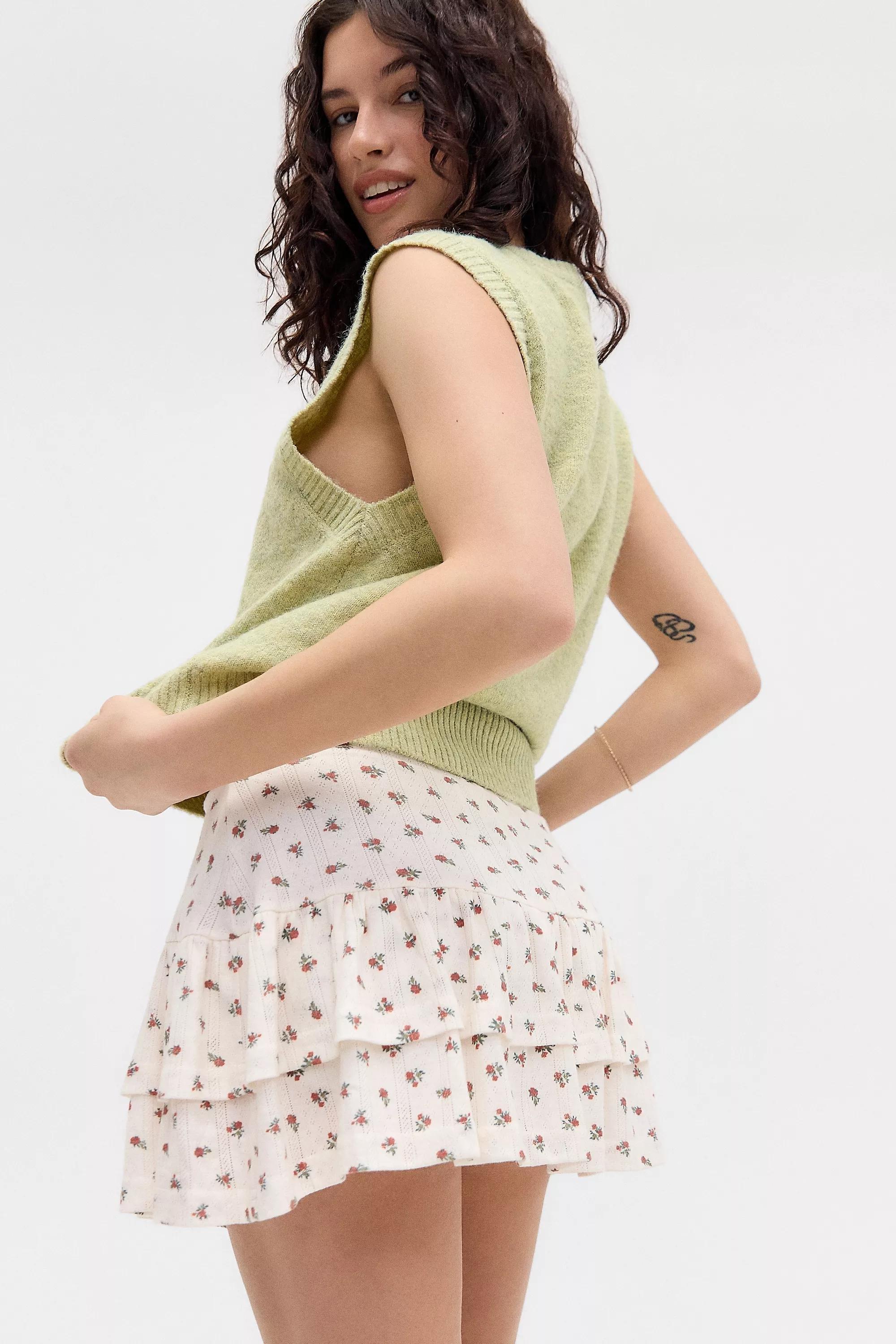 Cream Daisy Street Floral Pointelle Mini Skirt, , large image number 2