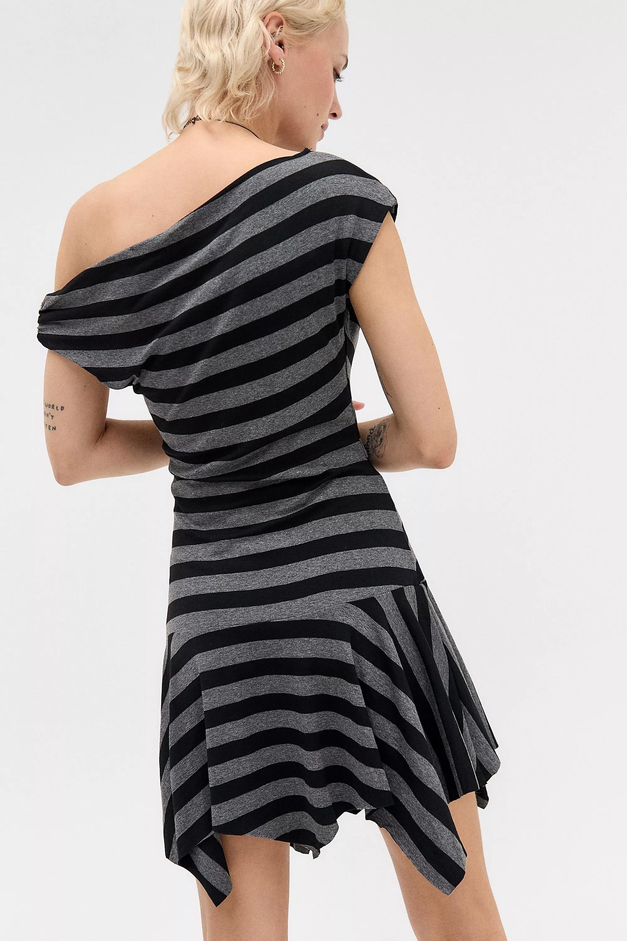 Black Patterned Silence + Noise Off-Shoulder Mini Dress, BLK MOTIF, medium