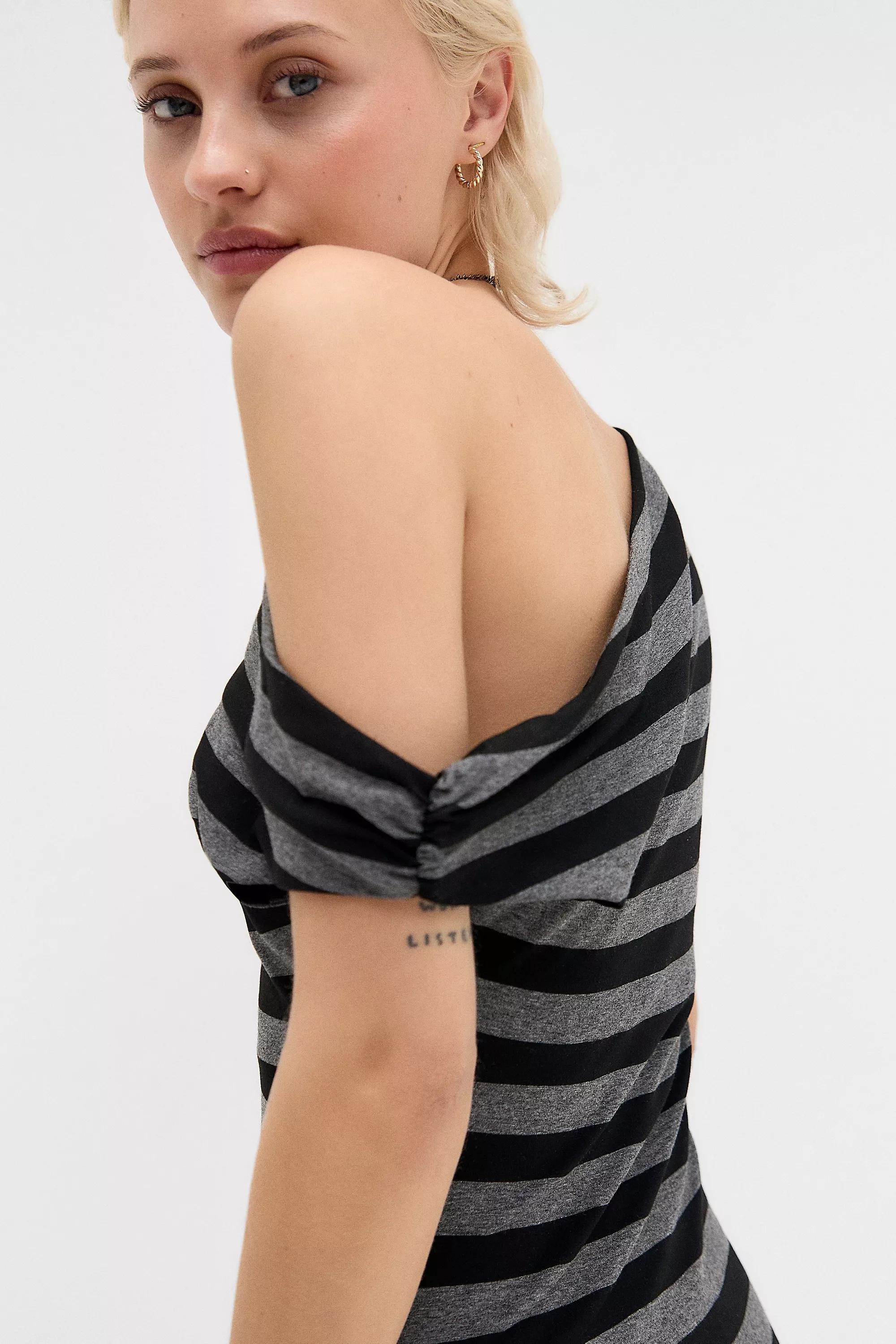 Black Patterned Silence + Noise Off-Shoulder Mini Dress, , large image number 3